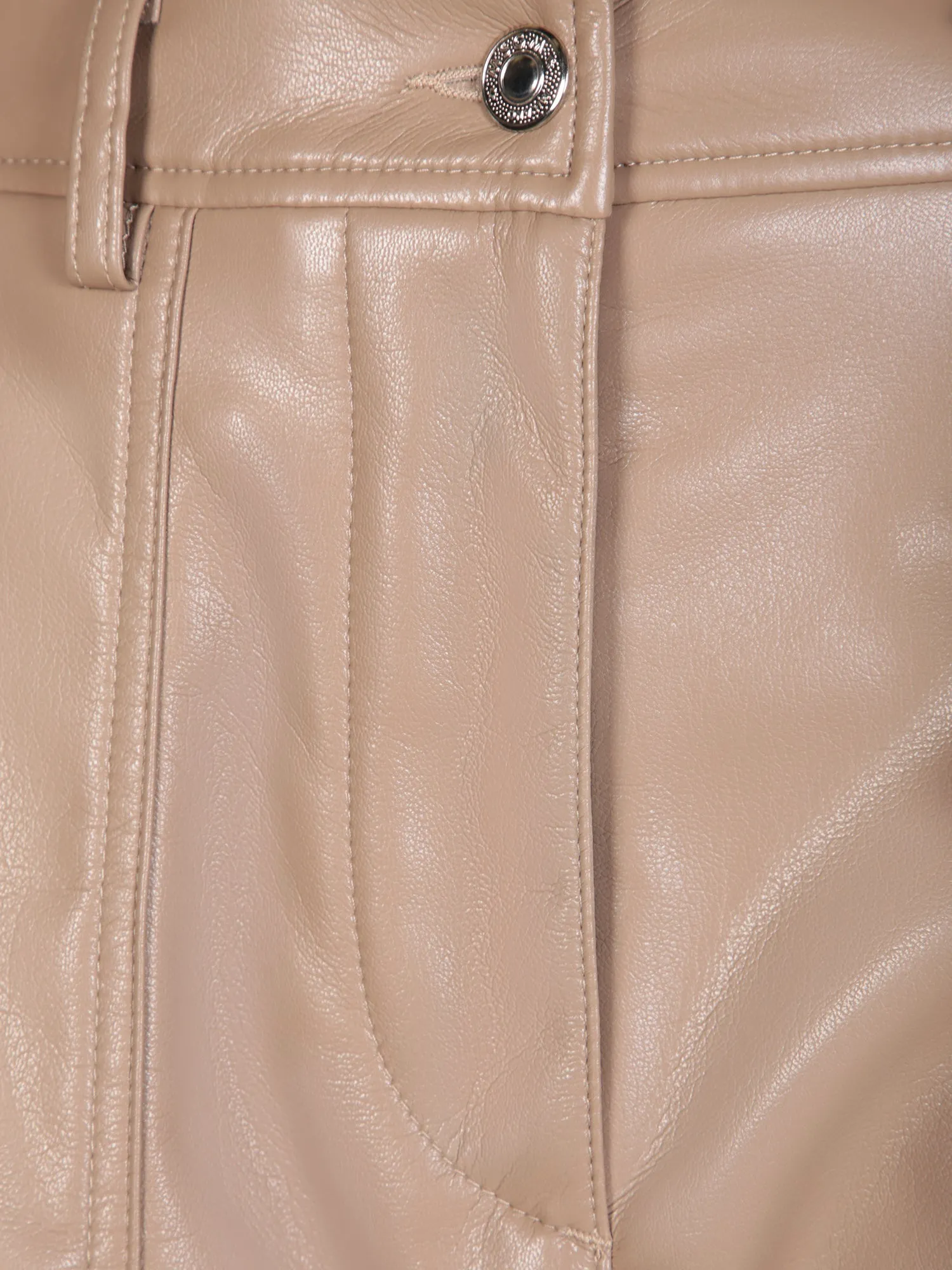 Soft eco leather beige cargo trousers