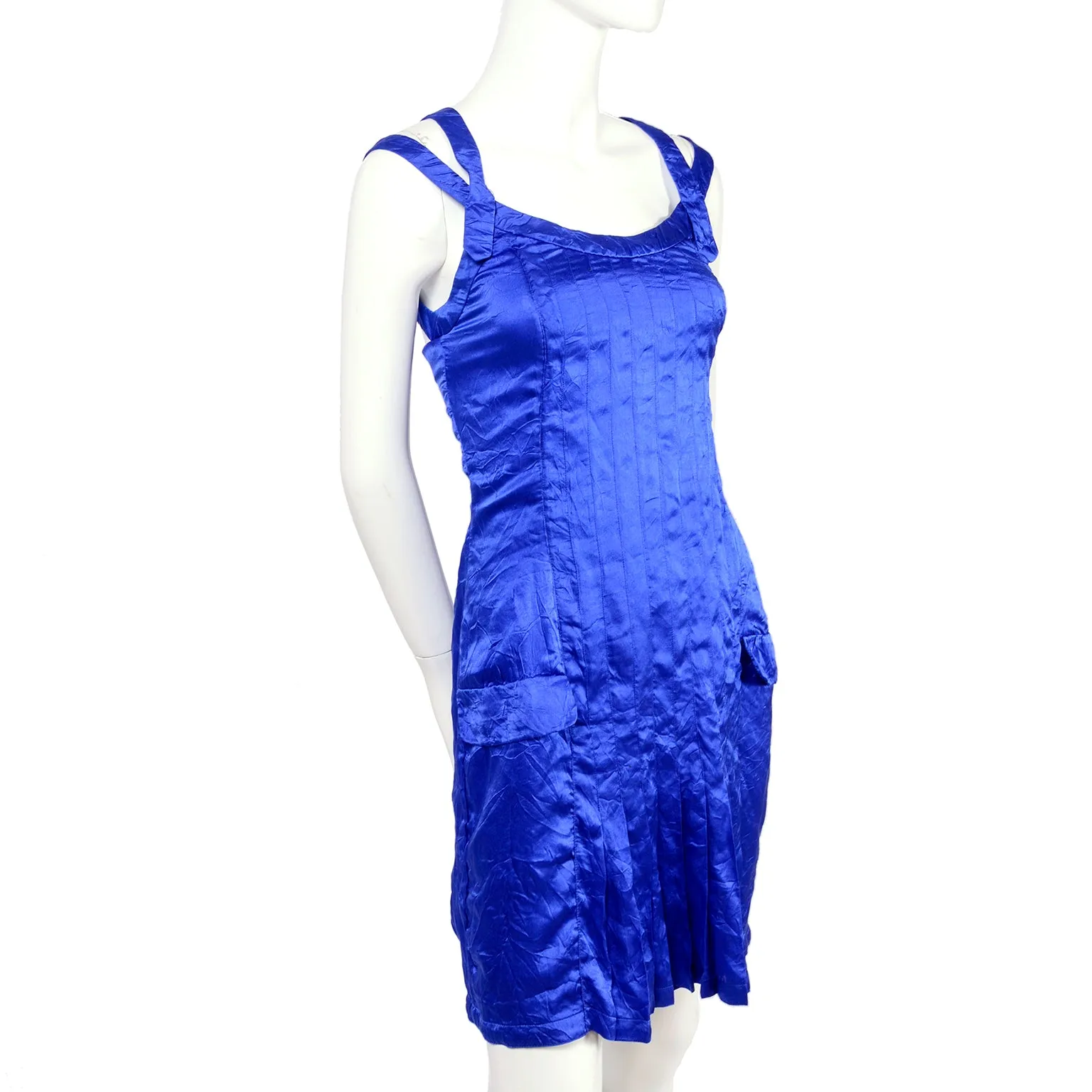 SS 1994 Gianni Versace Couture Blue Silk Pleated Dress 2/4