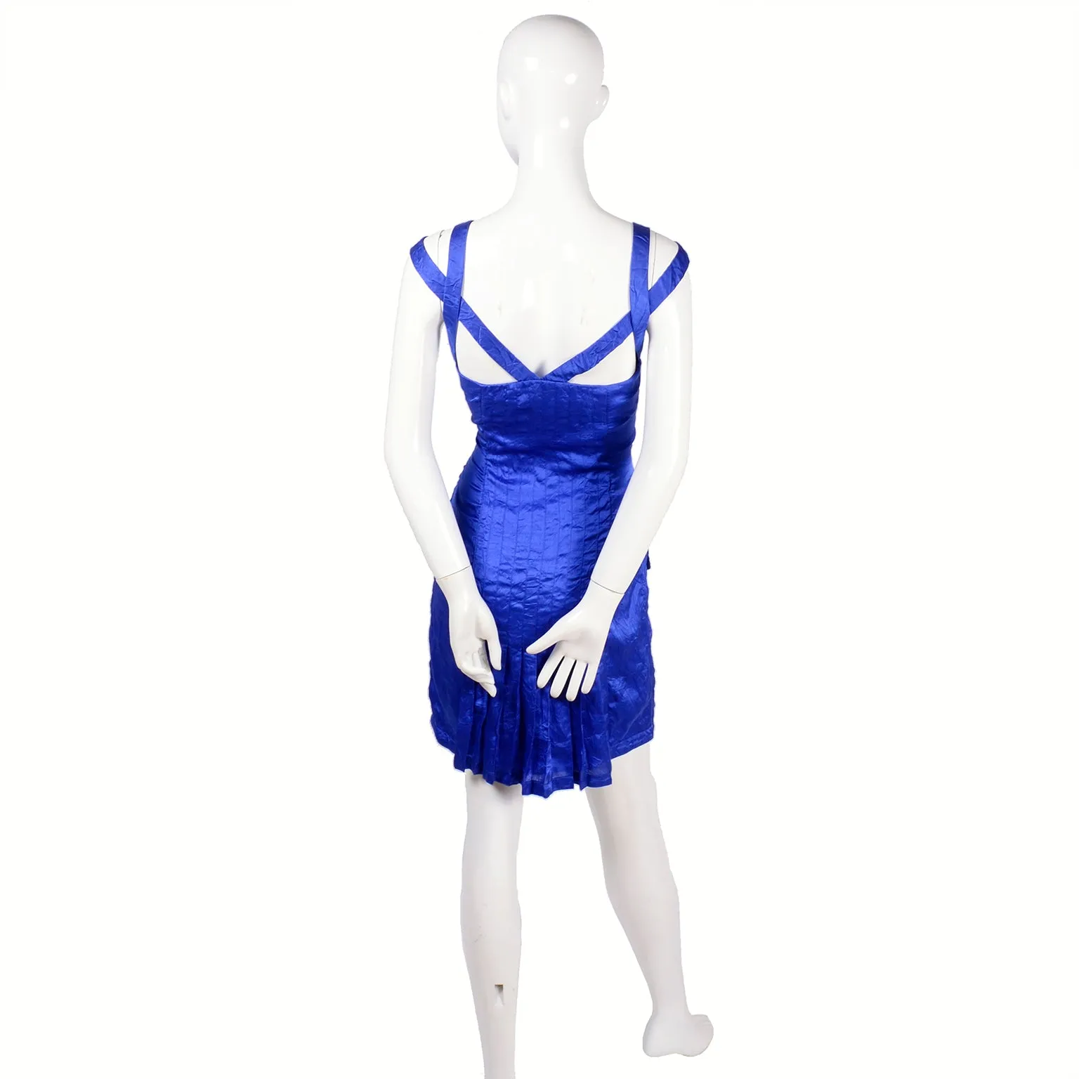 SS 1994 Gianni Versace Couture Blue Silk Pleated Dress 2/4