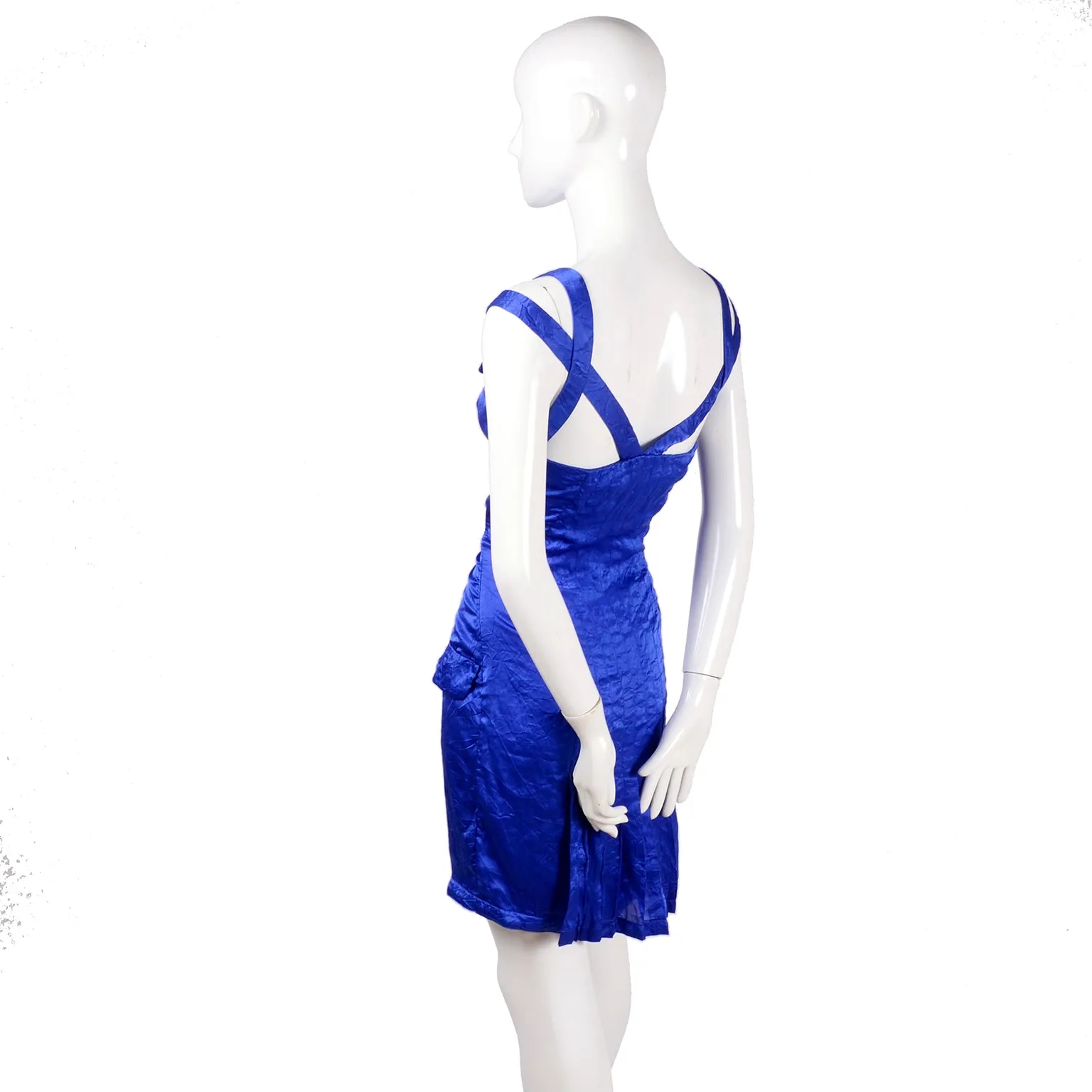 SS 1994 Gianni Versace Couture Blue Silk Pleated Dress 2/4