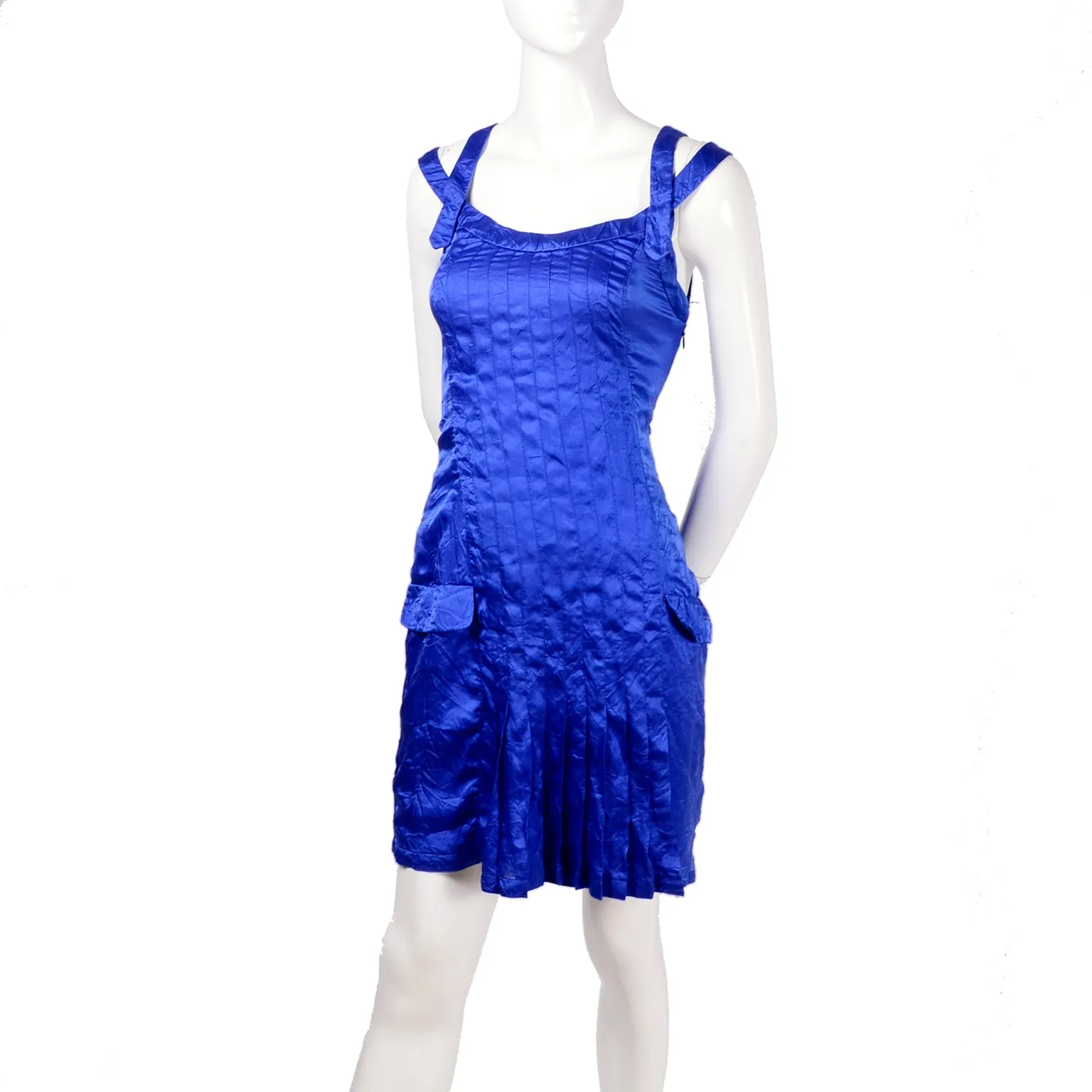 SS 1994 Gianni Versace Couture Blue Silk Pleated Dress 2/4