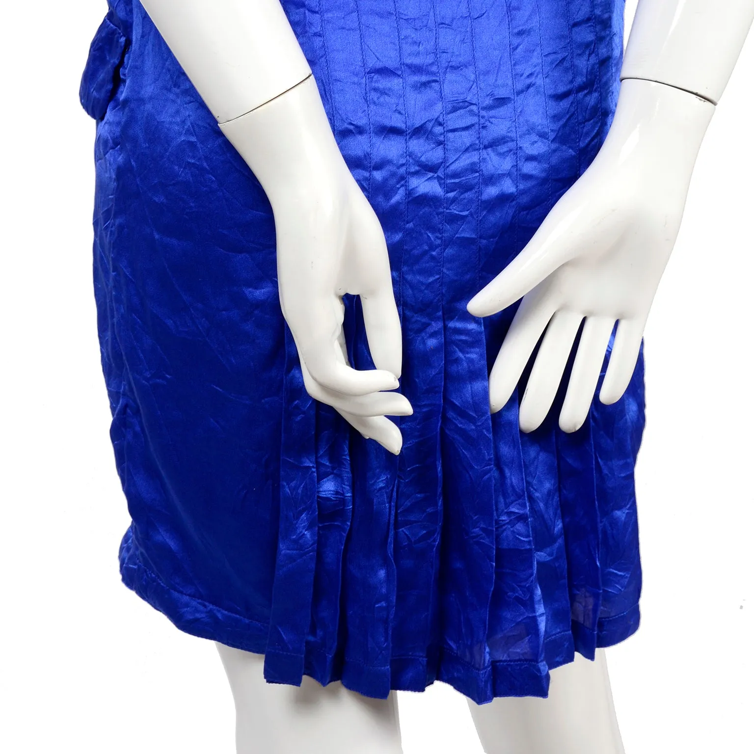 SS 1994 Gianni Versace Couture Blue Silk Pleated Dress 2/4