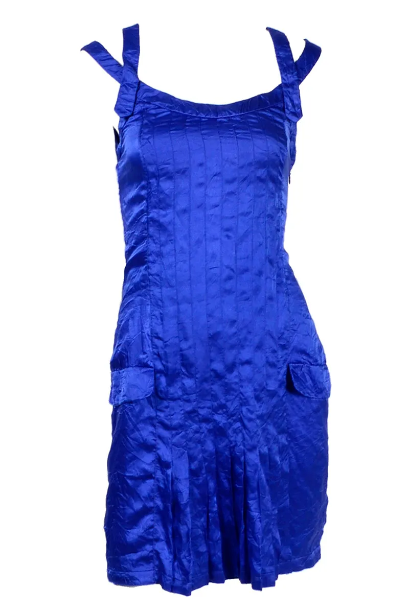 SS 1994 Gianni Versace Couture Blue Silk Pleated Dress 2/4