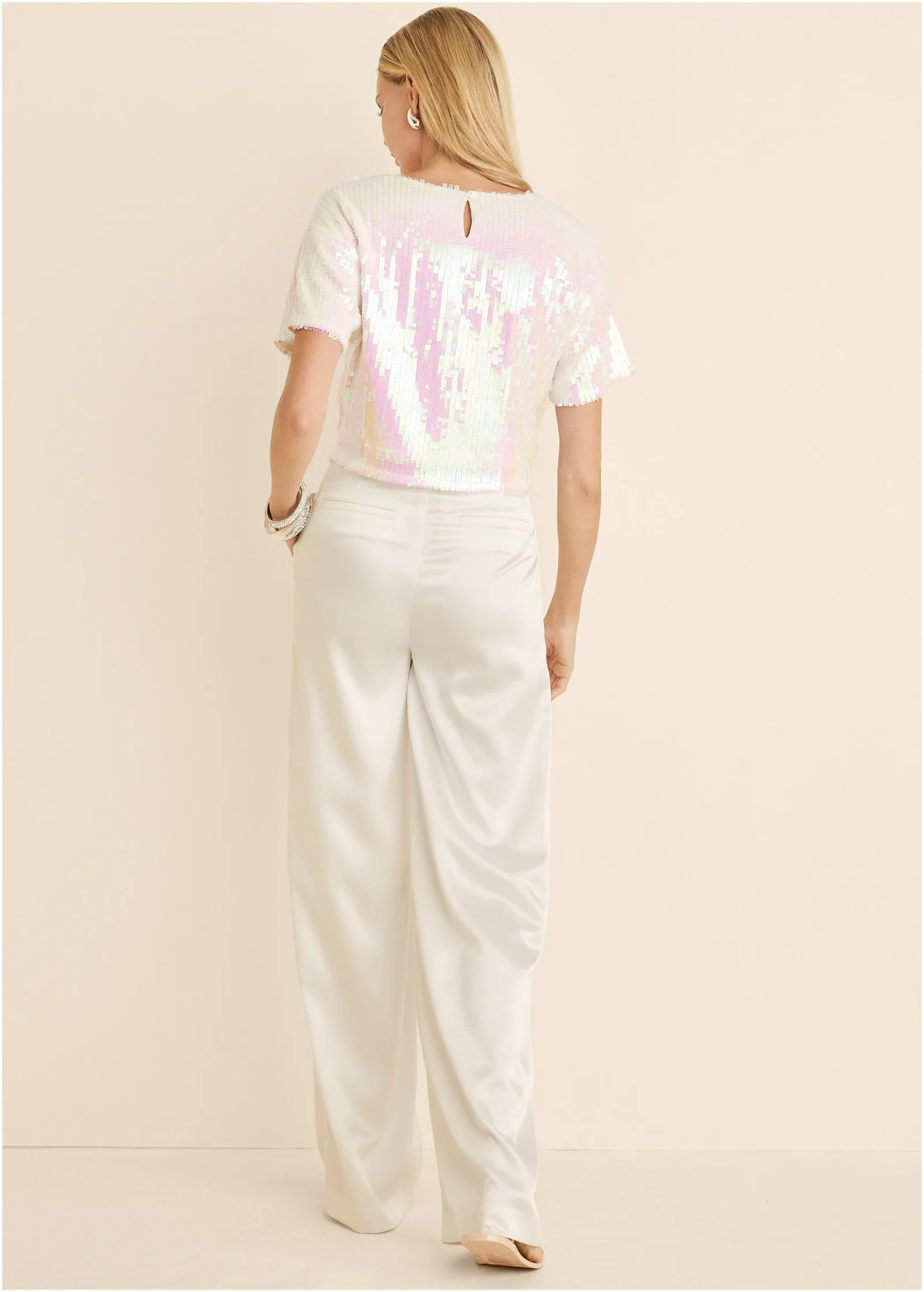 Stretch Sequin Top - Pearl White