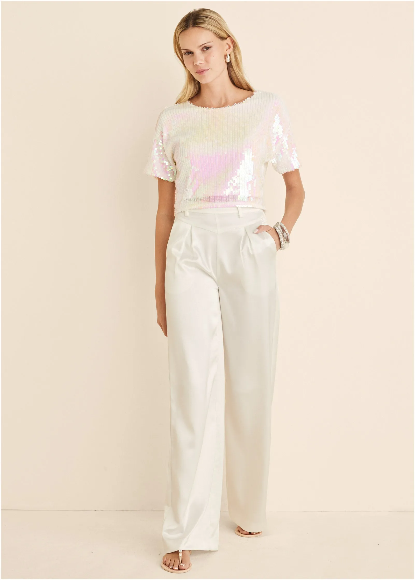 Stretch Sequin Top - Pearl White