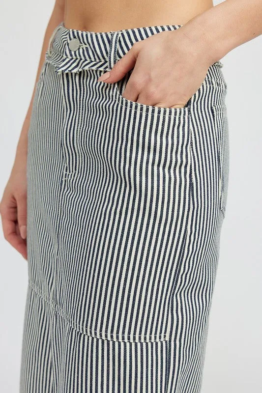 STRIPED TWILL MAXI SKIRT WITH SLIT