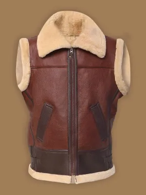 Stylish Men's Classic Brown Shearling Leather Vest