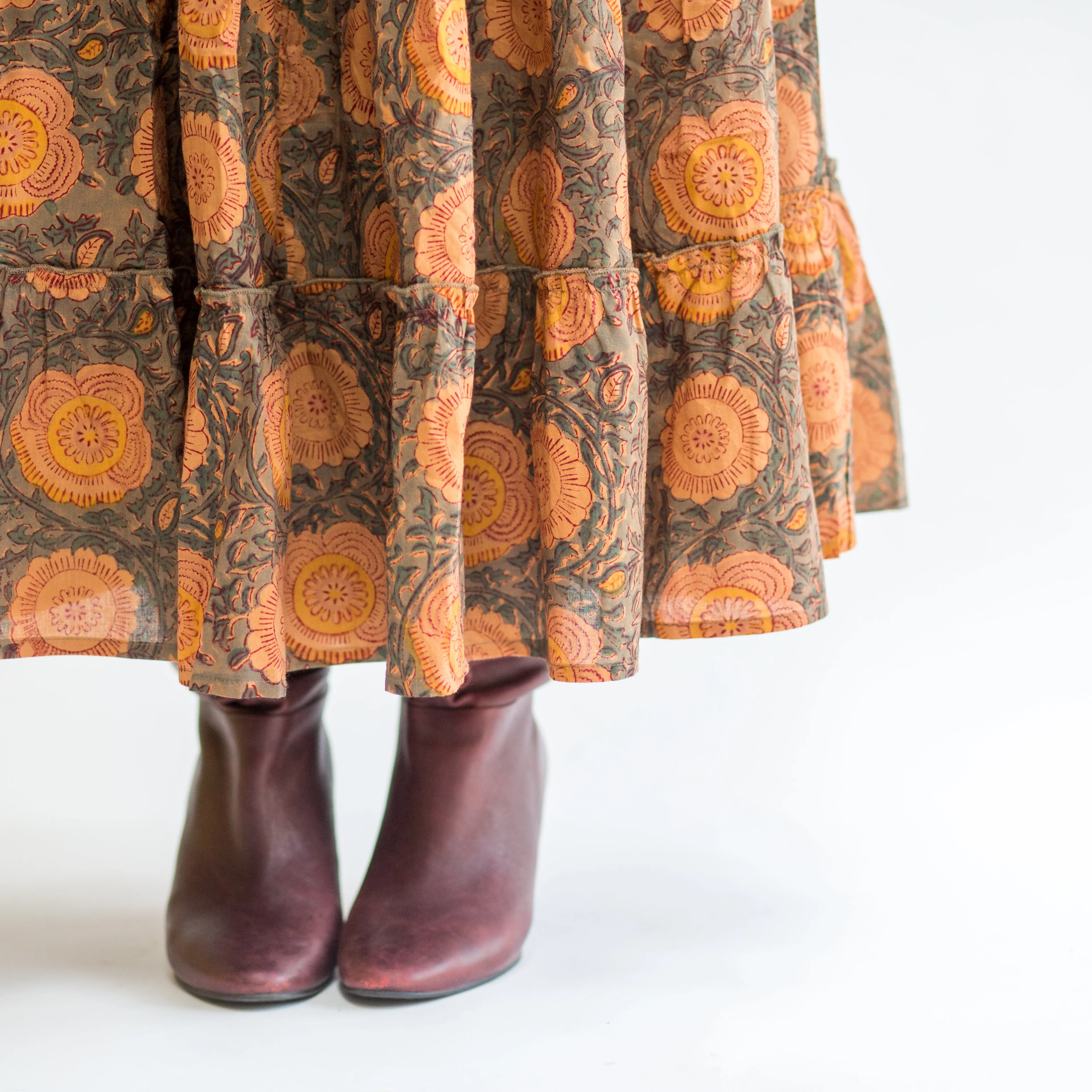 Suri Cotton Block Print Dress -  Grey & Coral