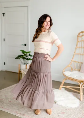 Taupe Tiered Maxi Skirt - FINAL SALE