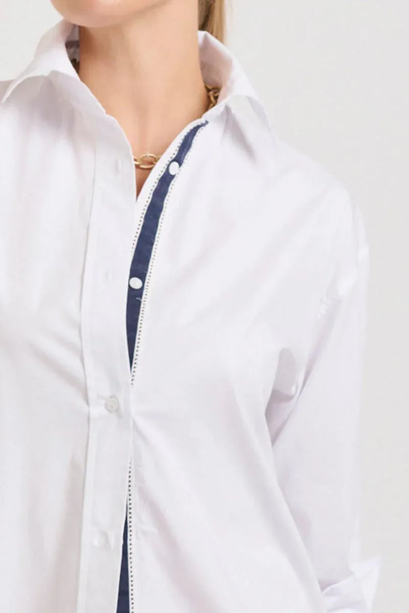 The Boyfriend Shirt - White/Navy Trim