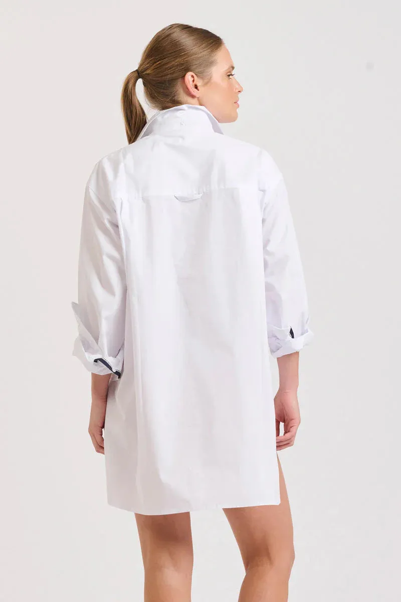 The Boyfriend Shirt - White/Navy Trim