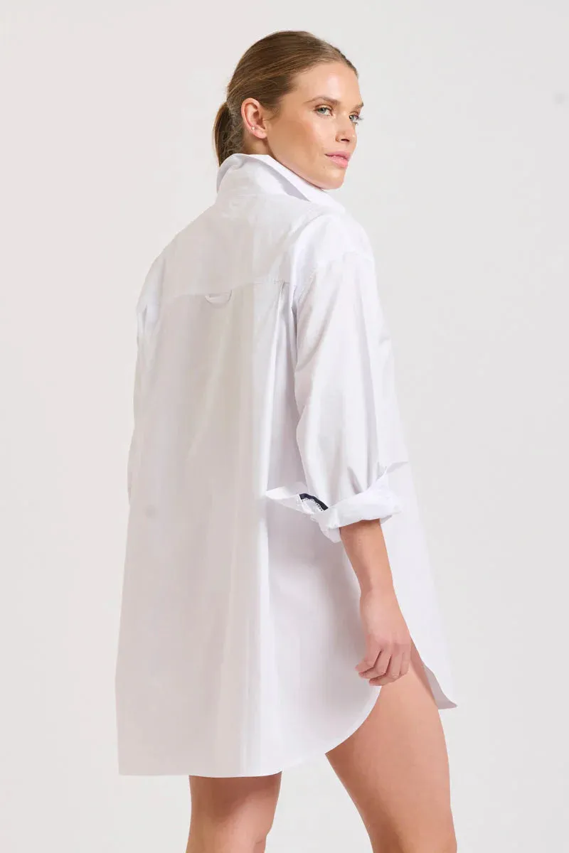 The Boyfriend Shirt - White/Navy Trim