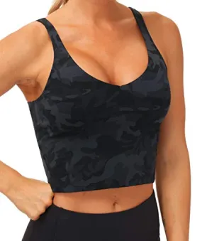 THE GYM PEOPLE Womens Camo Longline Sports Bra Wirefree Padded Medium Support Yoga Bras Gym Running Workout Tank Tops (BlackGrey Camo, Medium)