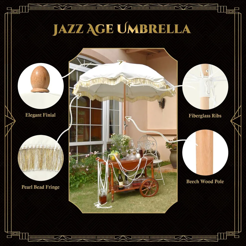 TheLAShop 6 ft 8-Rib Wood Porch Umbrella Tilt Jazz Age