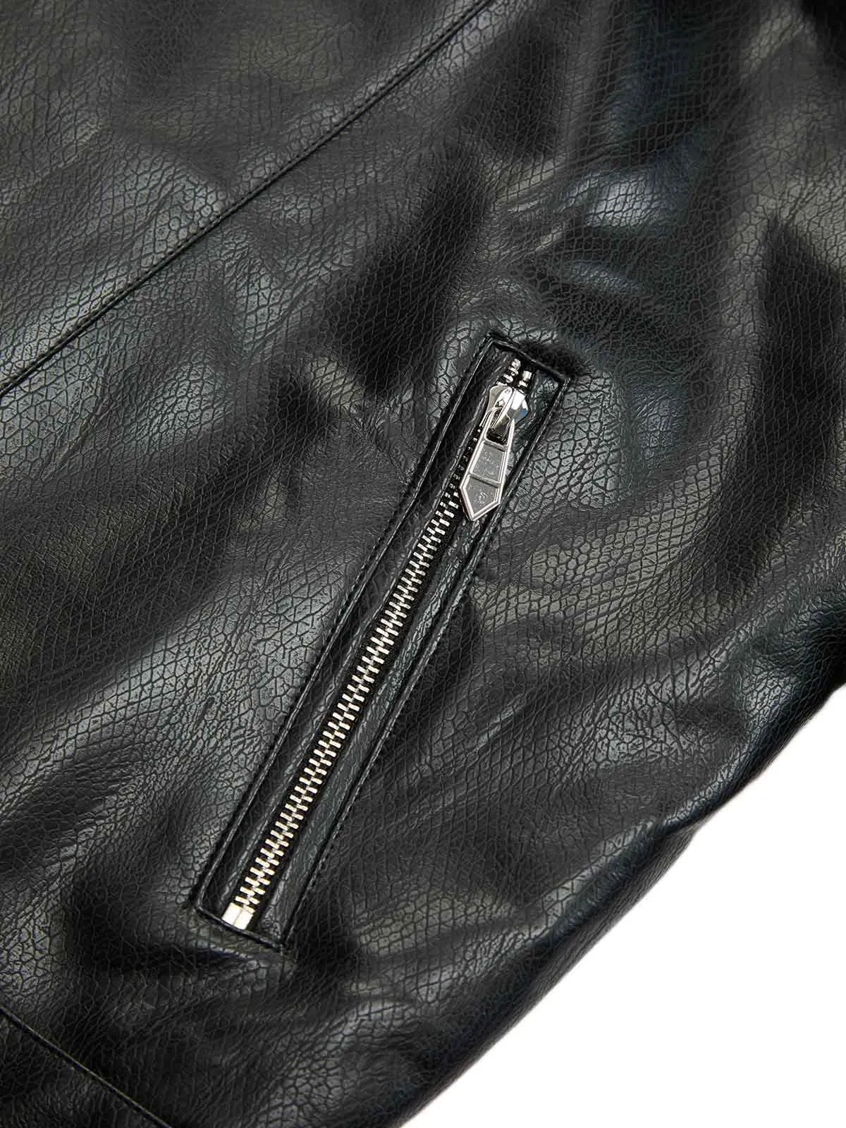 Thesupermade Paneled Spine Pleated Cropped Leather Biker Jacket