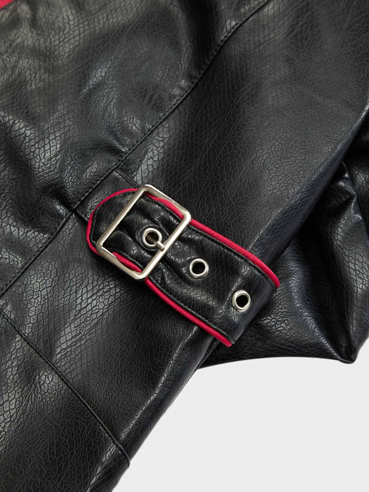 Thesupermade Paneled Spine Pleated Cropped Leather Biker Jacket