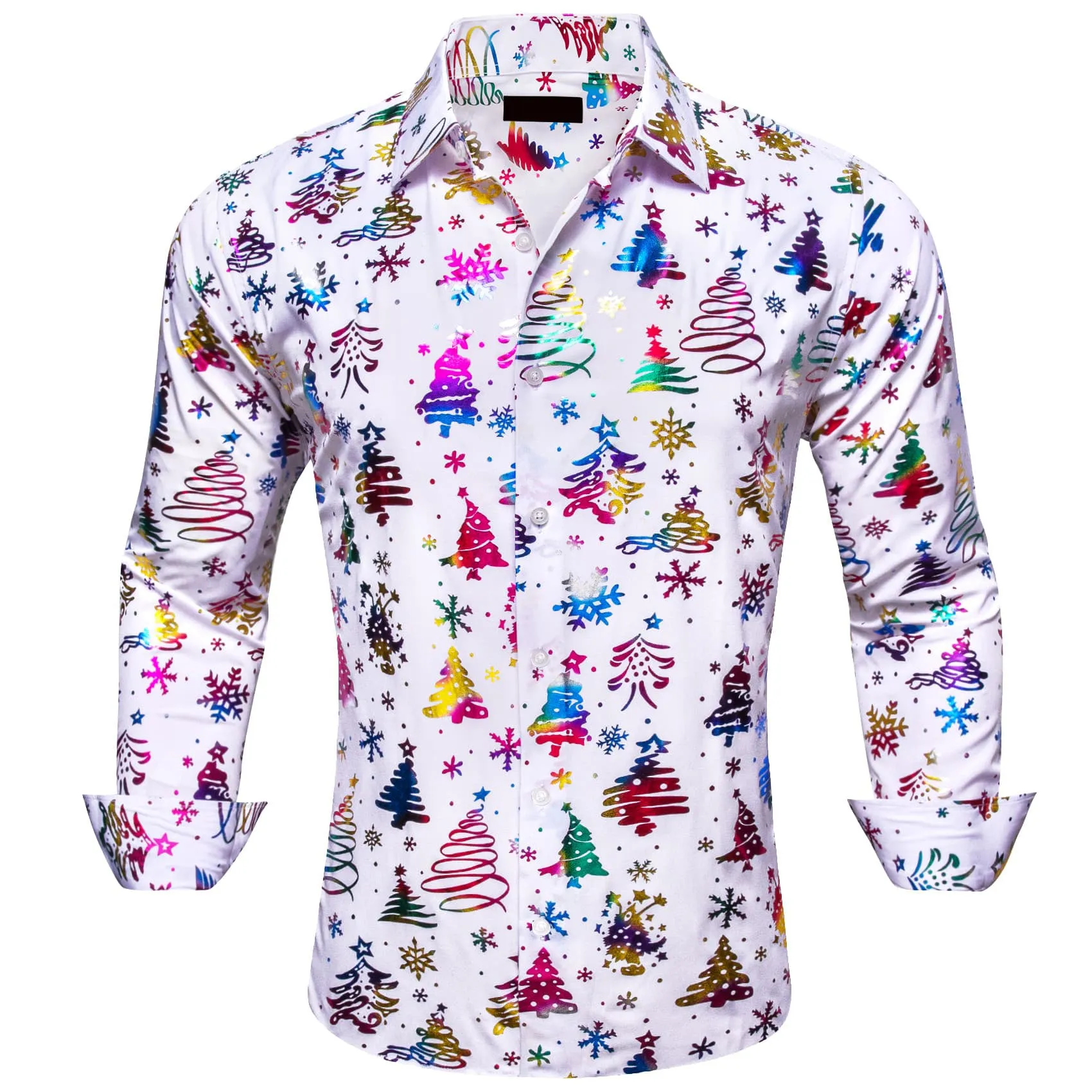 Ties2you Christmas Shirt White Colorful Xmas Tree Pattern Mens Button Up Shirt