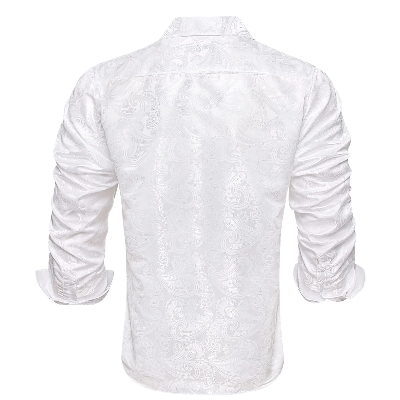 Ties2you Dress Shirt Pure White Paisley Silk Long Sleeve Button Up Shirt for Men