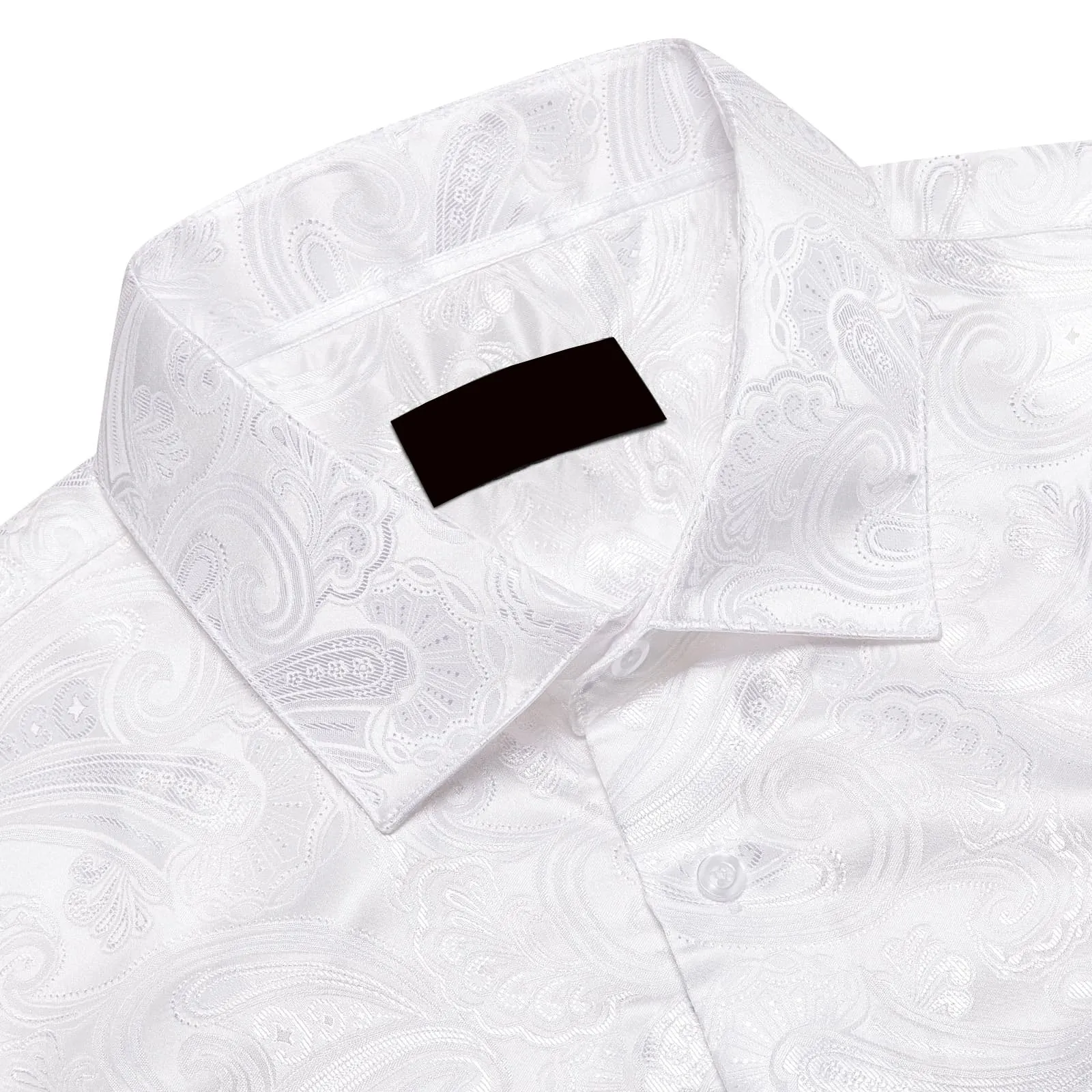 Ties2you Dress Shirt Pure White Paisley Silk Long Sleeve Button Up Shirt for Men