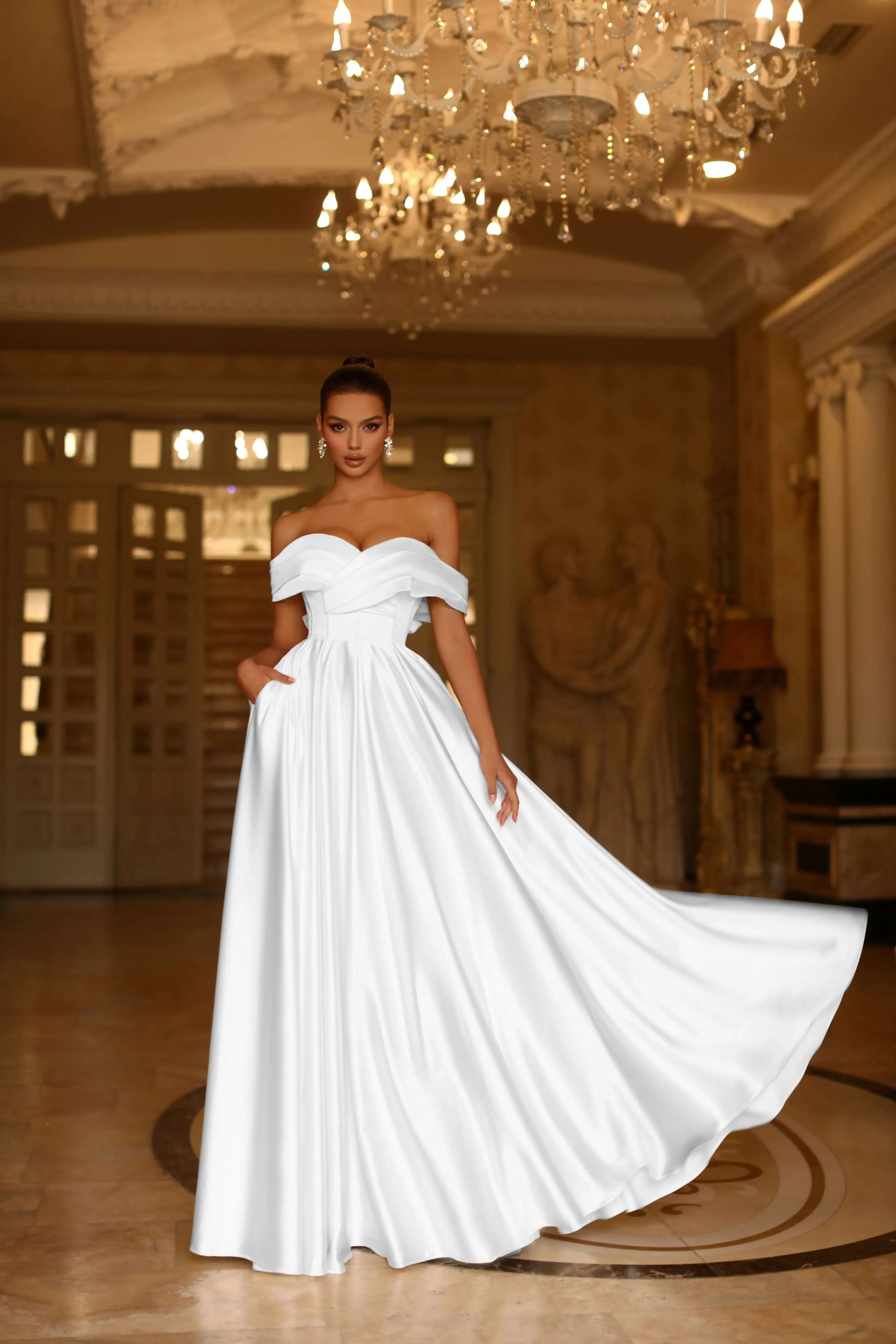 Tina Holly | TE207 Off Shoulder Satin A Line Formal Dress( MADE TO ORDER)