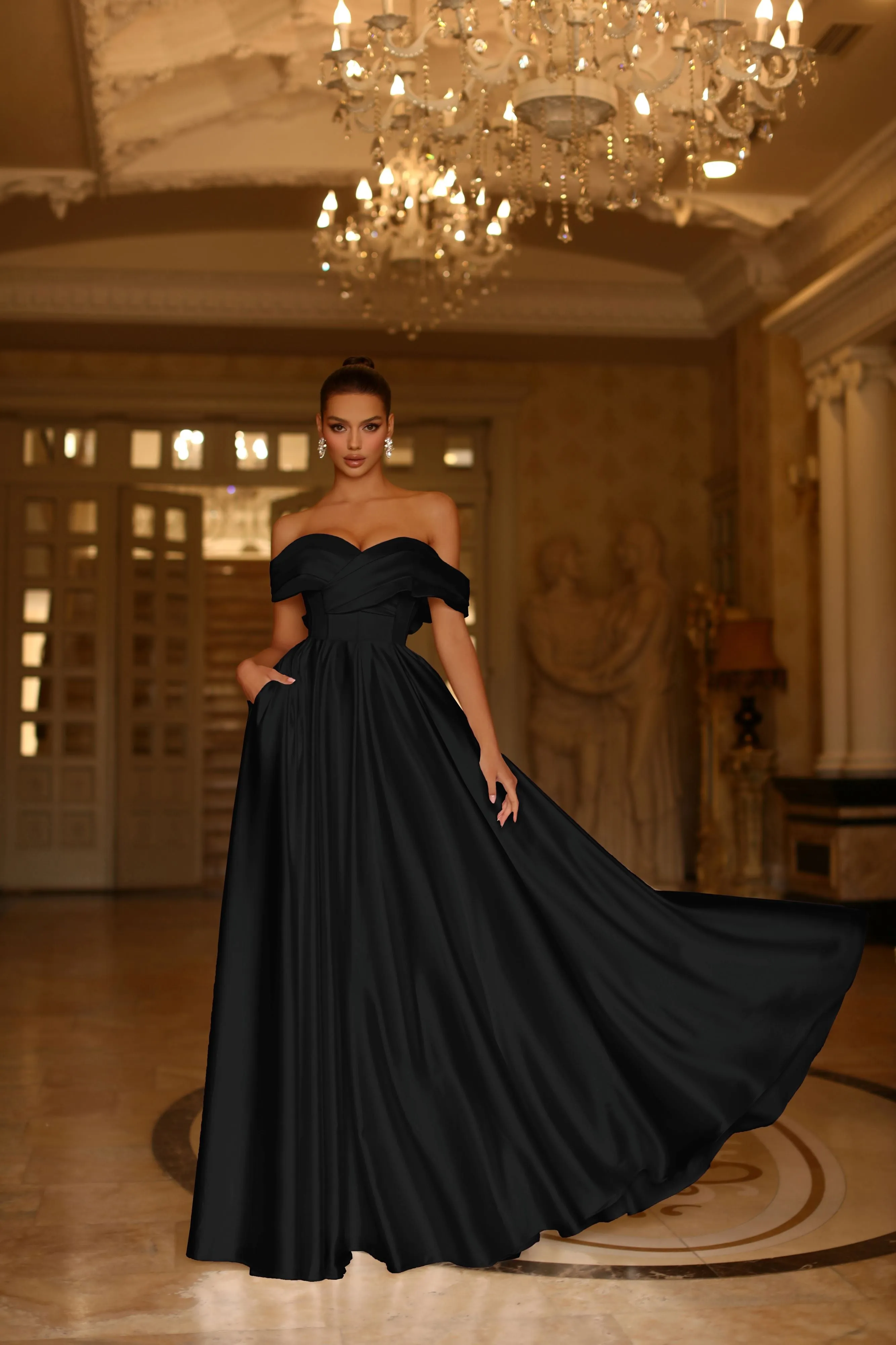 Tina Holly | TE207 Off Shoulder Satin A Line Formal Dress( MADE TO ORDER)