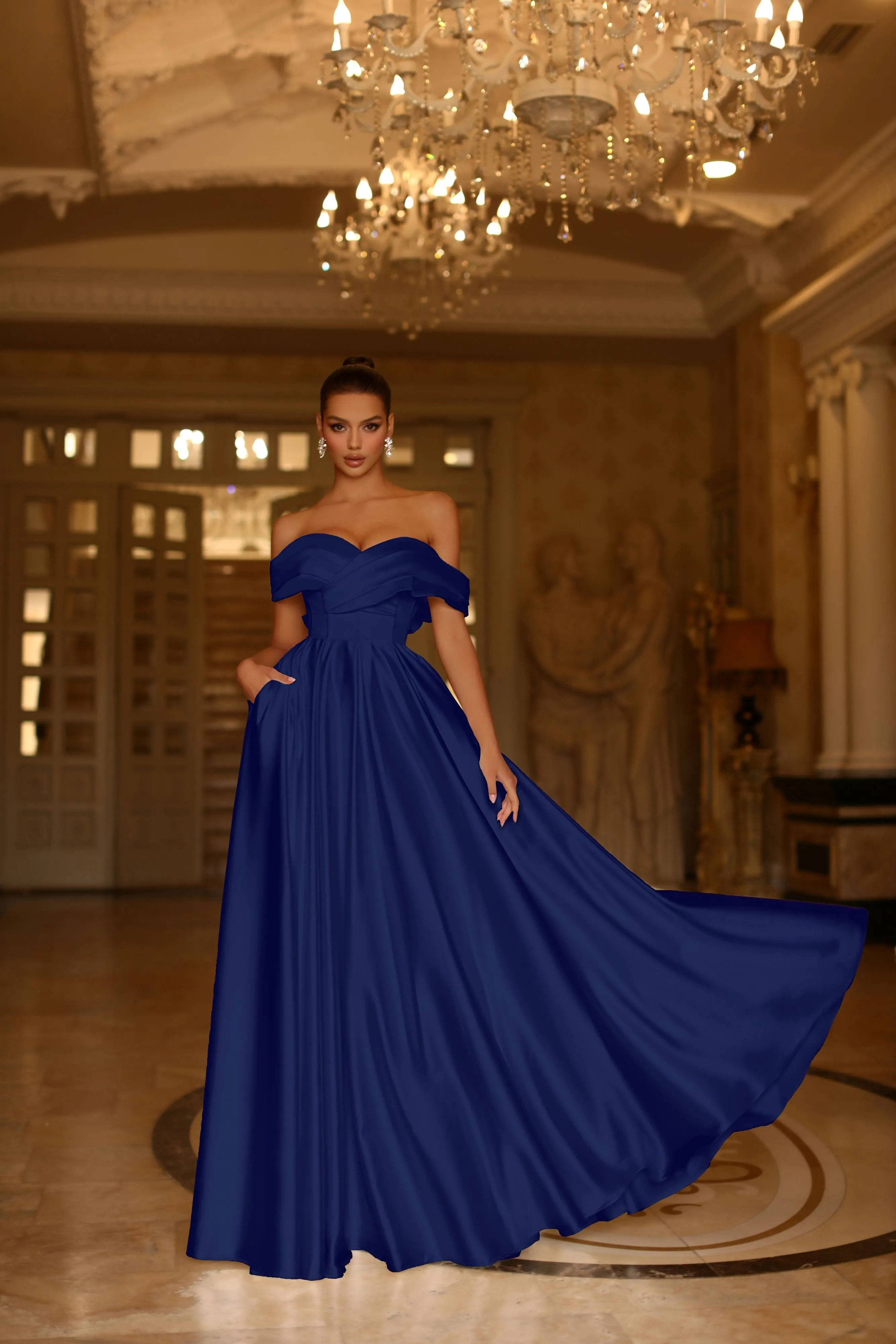 Tina Holly | TE207 Off Shoulder Satin A Line Formal Dress( MADE TO ORDER)