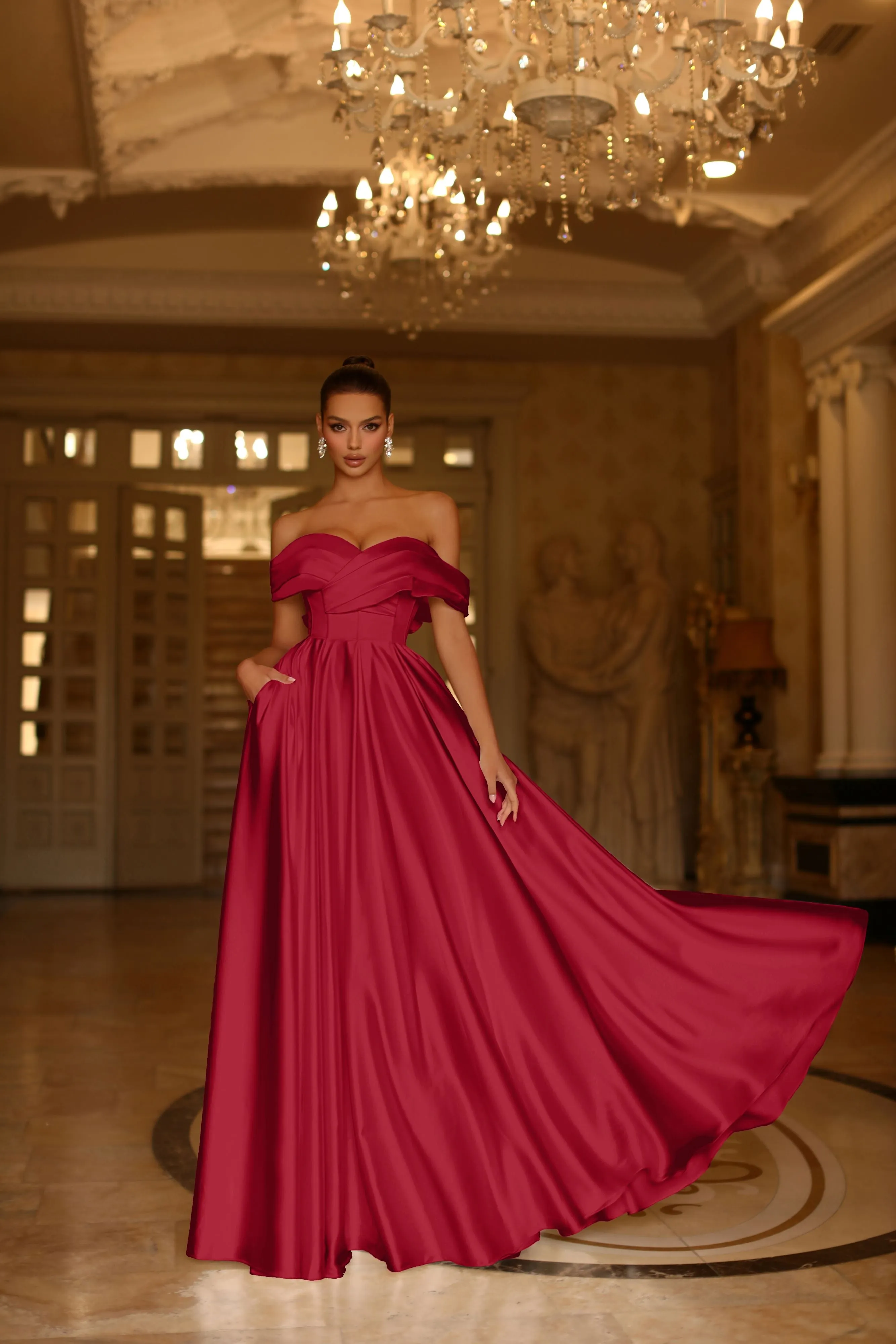 Tina Holly | TE207 Off Shoulder Satin A Line Formal Dress( MADE TO ORDER)