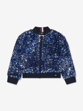 Tommy Hilfiger Girls Sequin Varsity Jacket in Blue