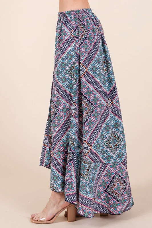 Tribal Print Ruffle Hem Wrap Maxi Skirt