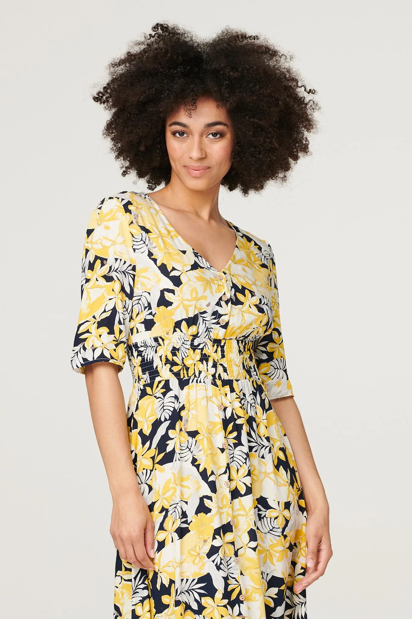 Tropical Print V-Neck Maxi Dress