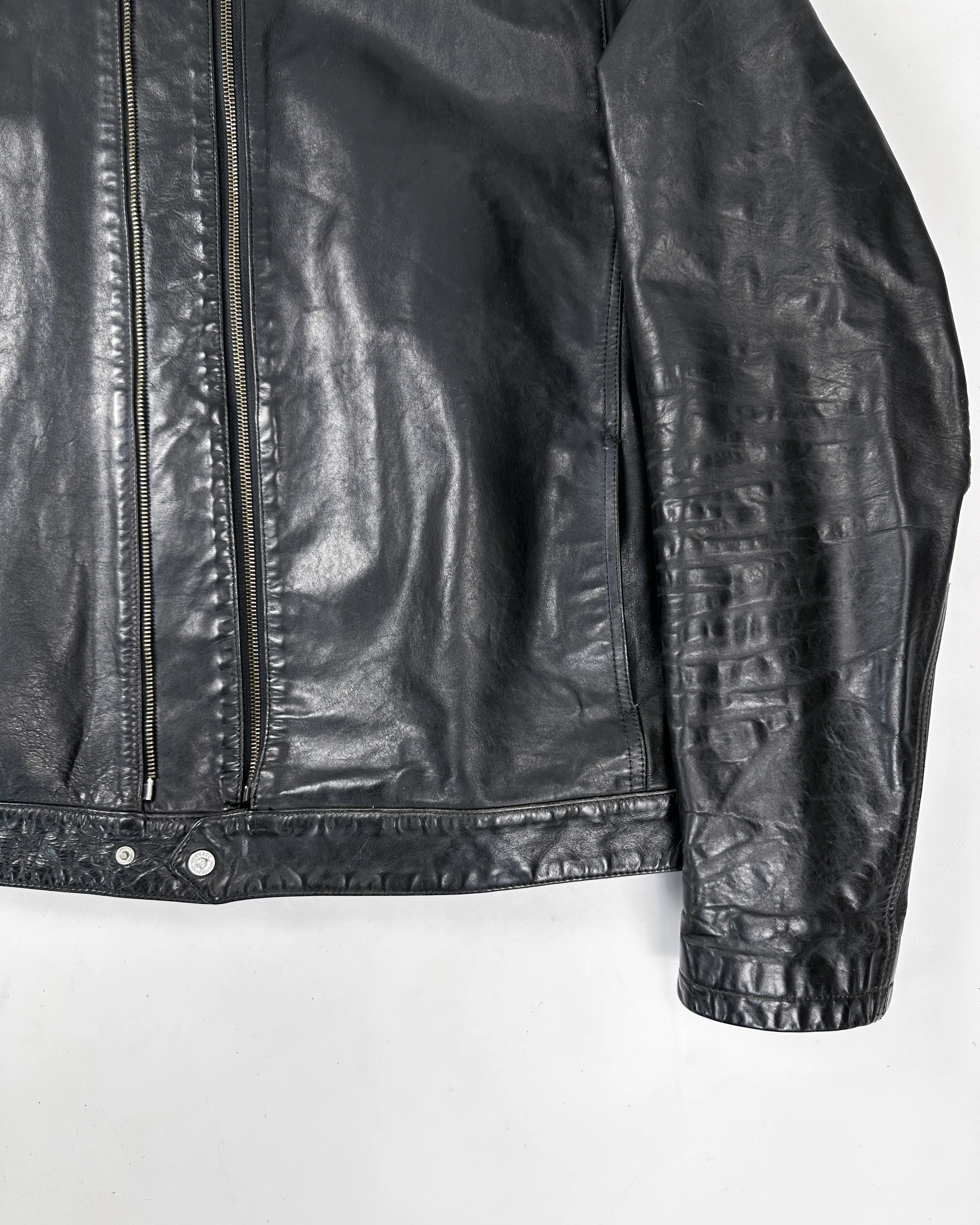 Versace Black 2-Position Black Leather Jacket 1990's