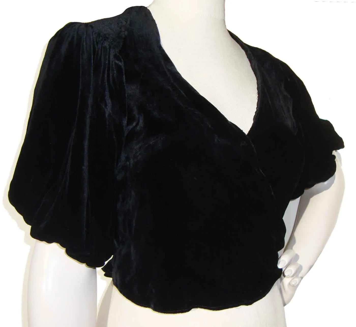 Vintage 30s Black Velvet Top Art Deco Peplum Jacket S – AS IS