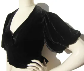 Vintage 30s Black Velvet Top Art Deco Peplum Jacket S – AS IS