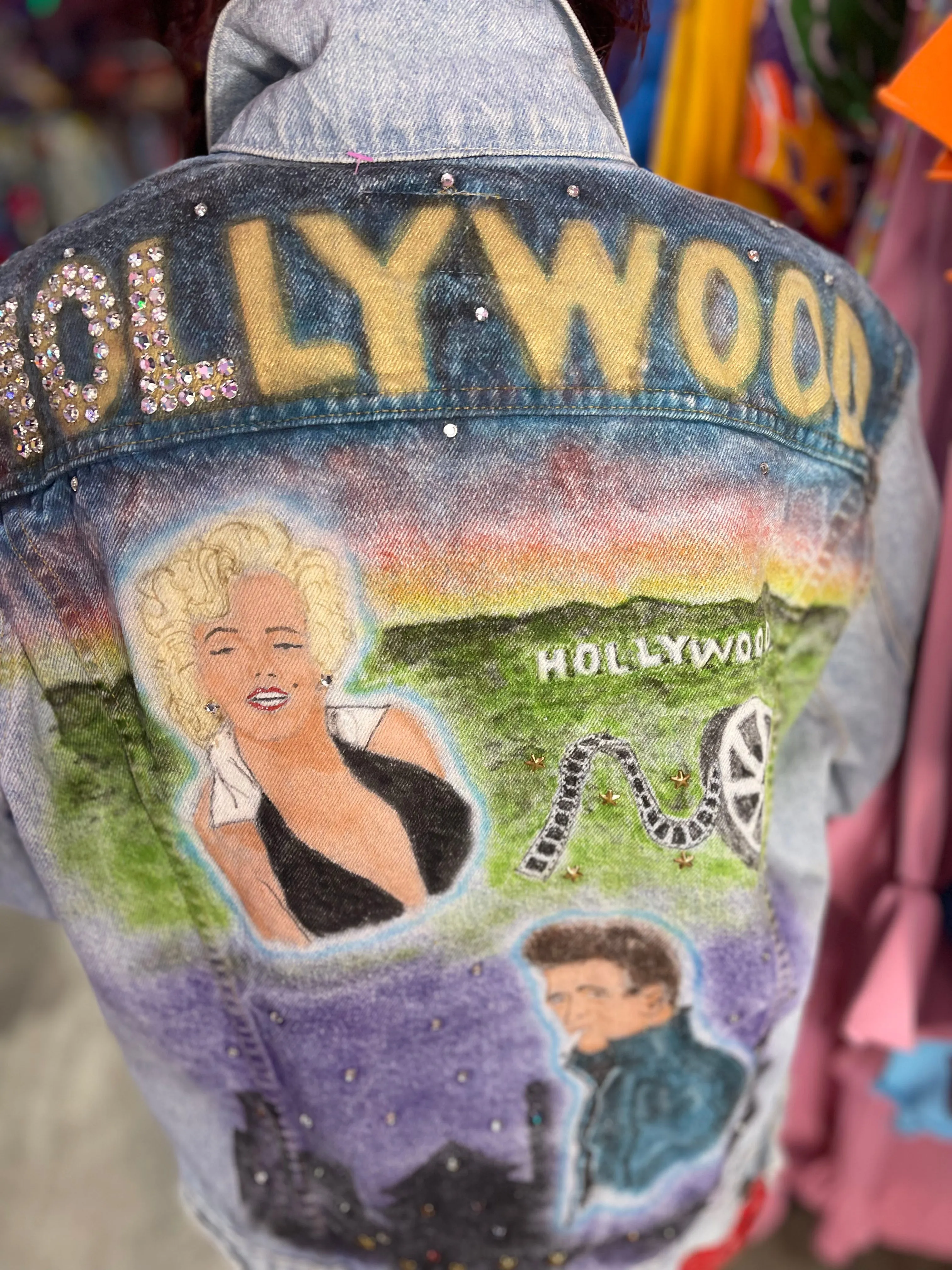 Vintage 80s Bedazzled Painted Hollywood Jean Jacket