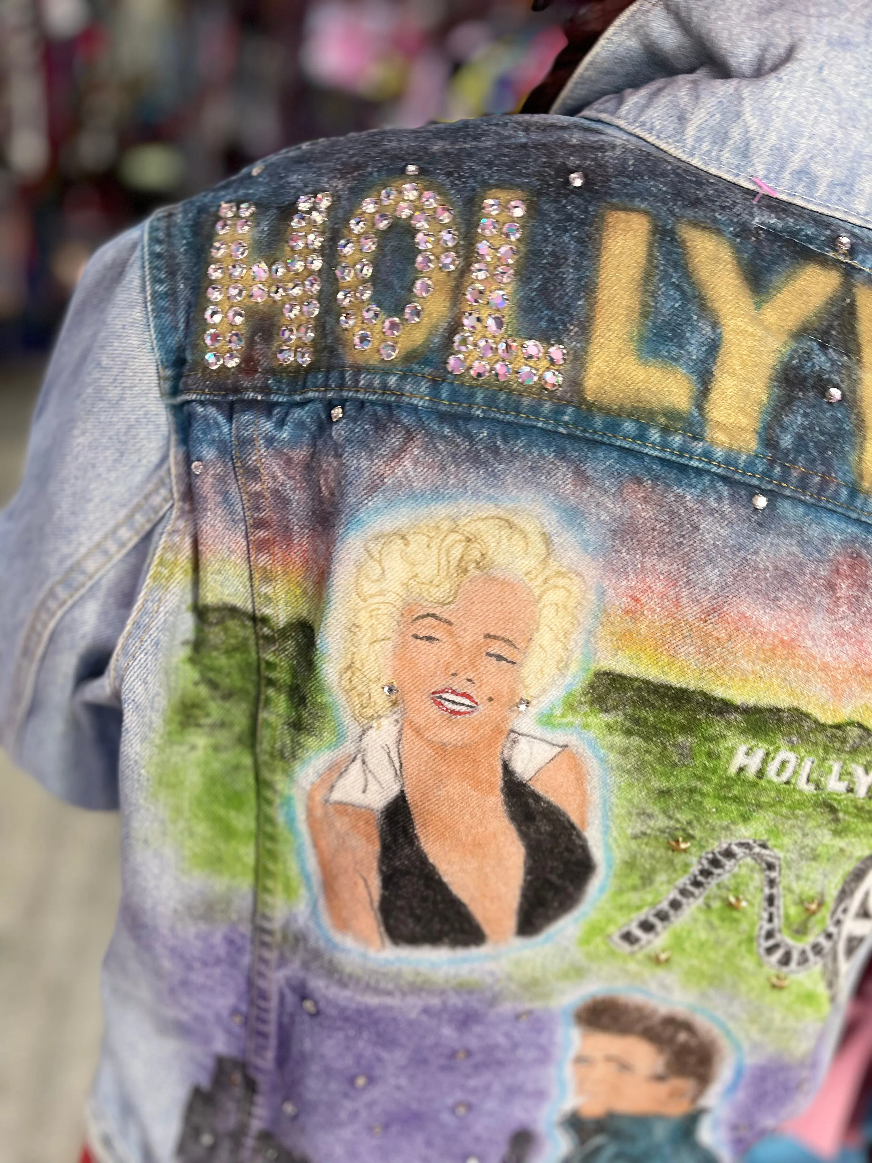 Vintage 80s Bedazzled Painted Hollywood Jean Jacket