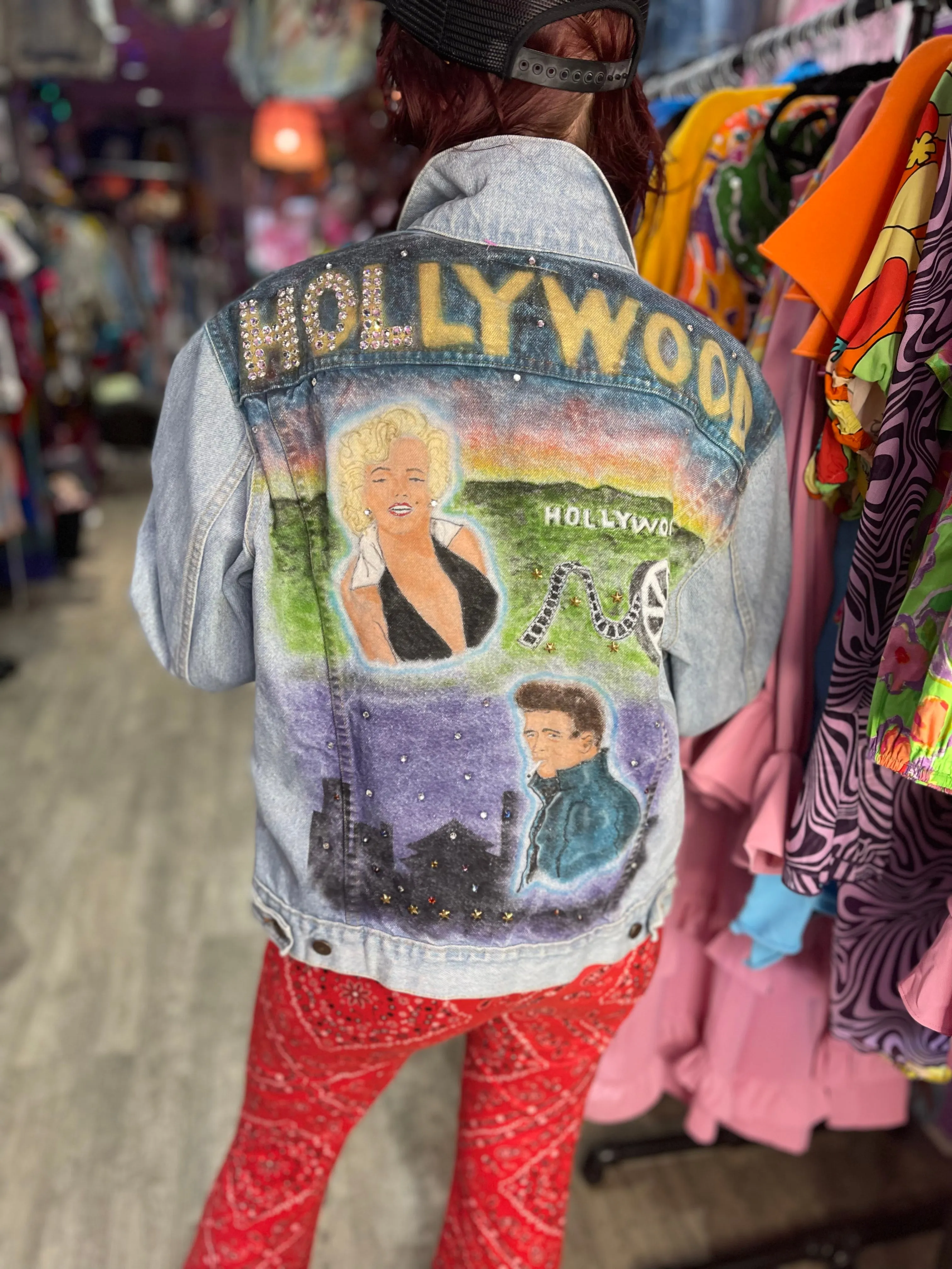 Vintage 80s Bedazzled Painted Hollywood Jean Jacket