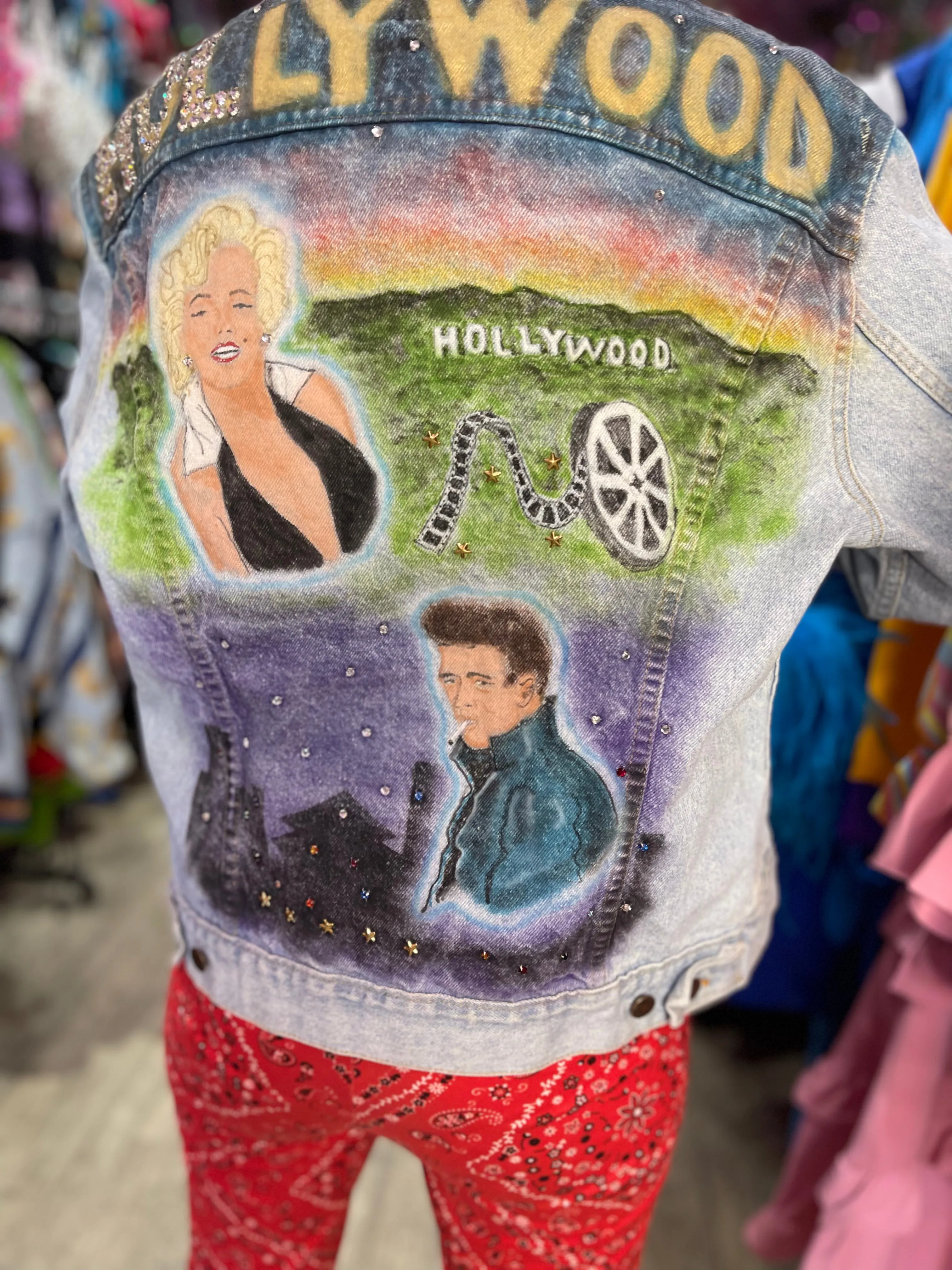 Vintage 80s Bedazzled Painted Hollywood Jean Jacket