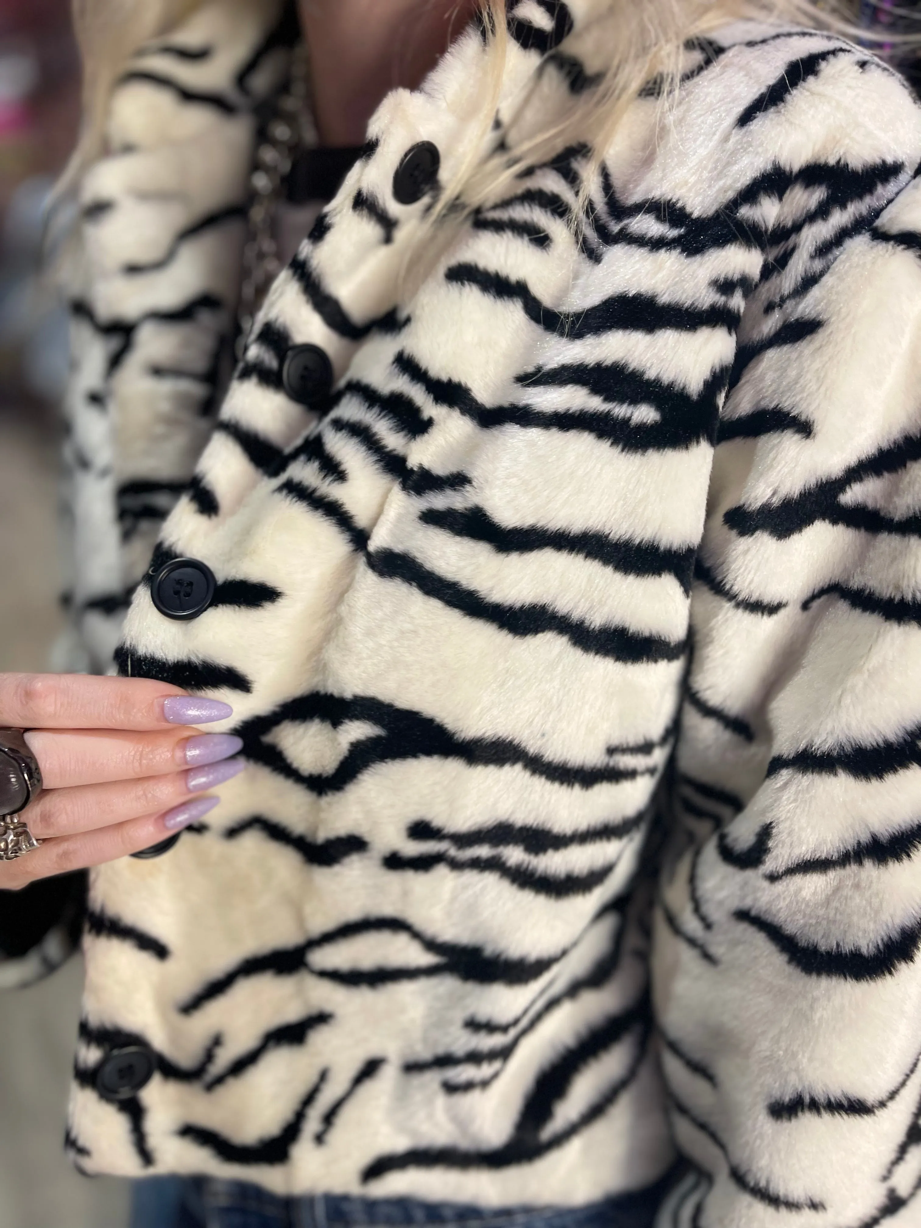 Vintage 90s Faux Fur Zebra Cropped Jacket