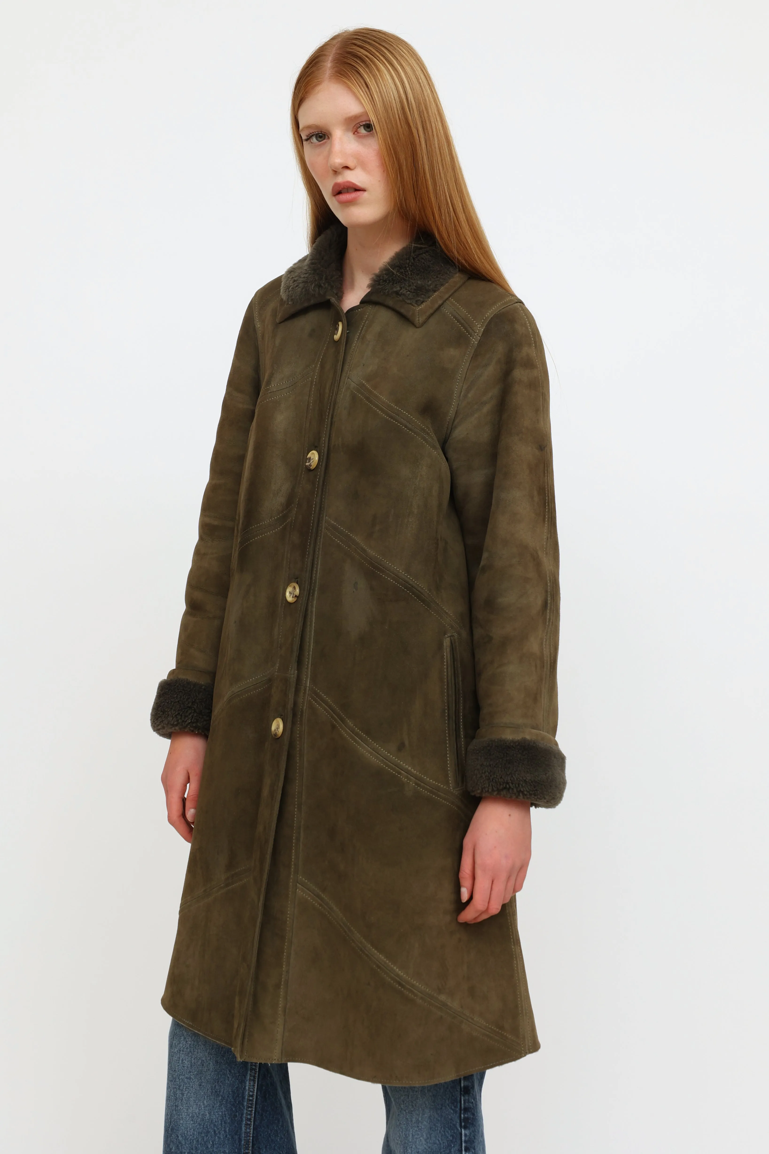 Vintage Green Shearling Coat