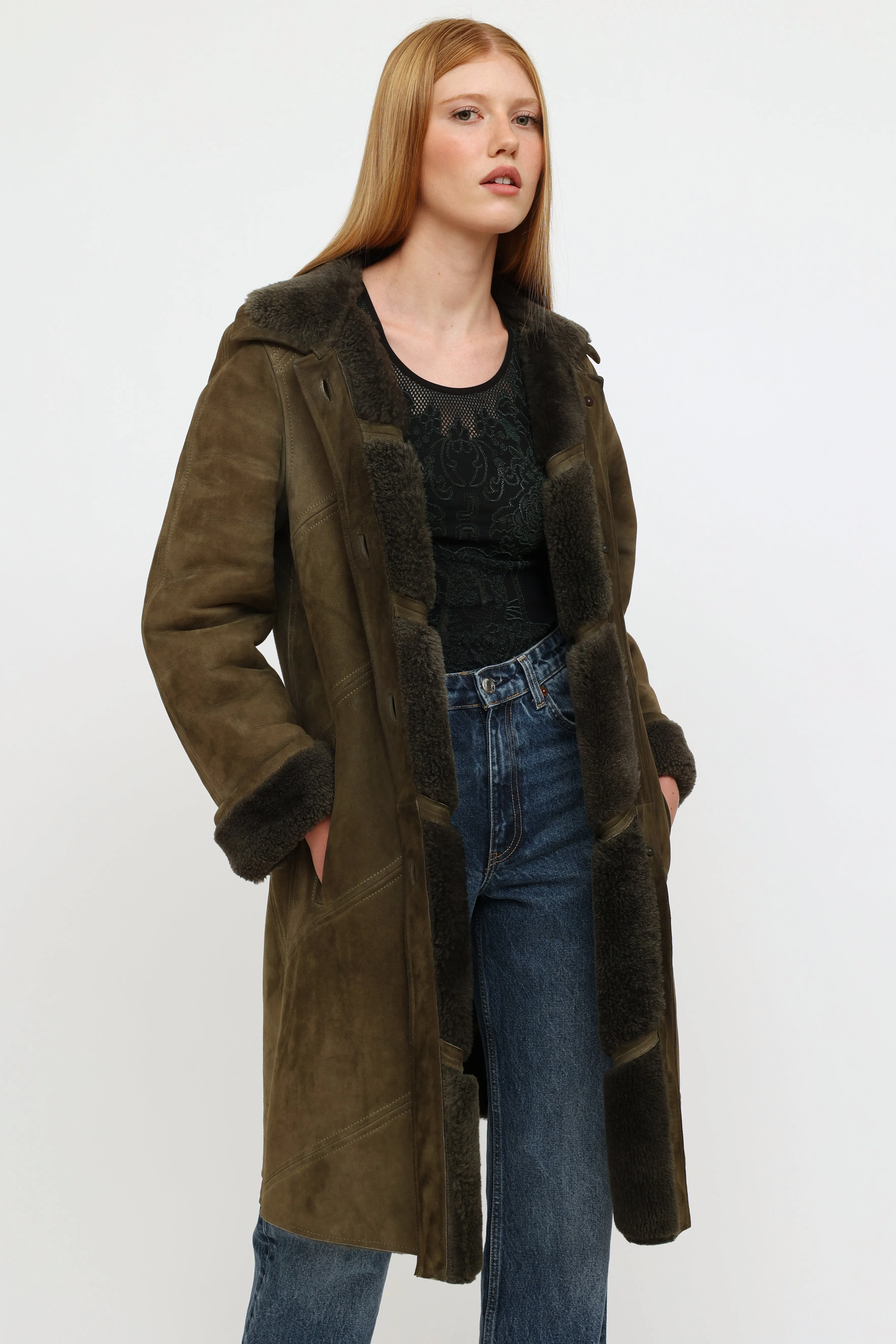 Vintage Green Shearling Coat