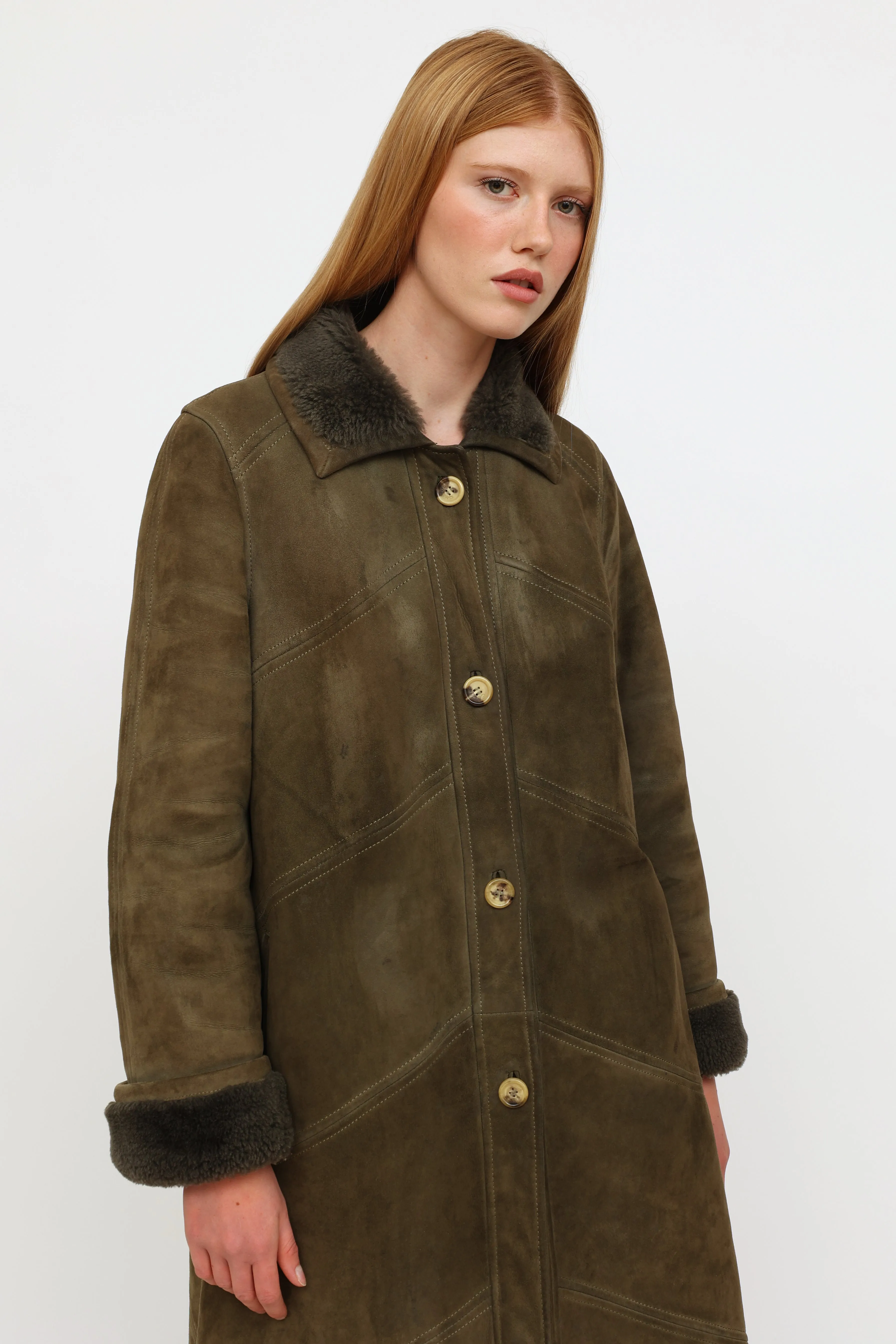 Vintage Green Shearling Coat