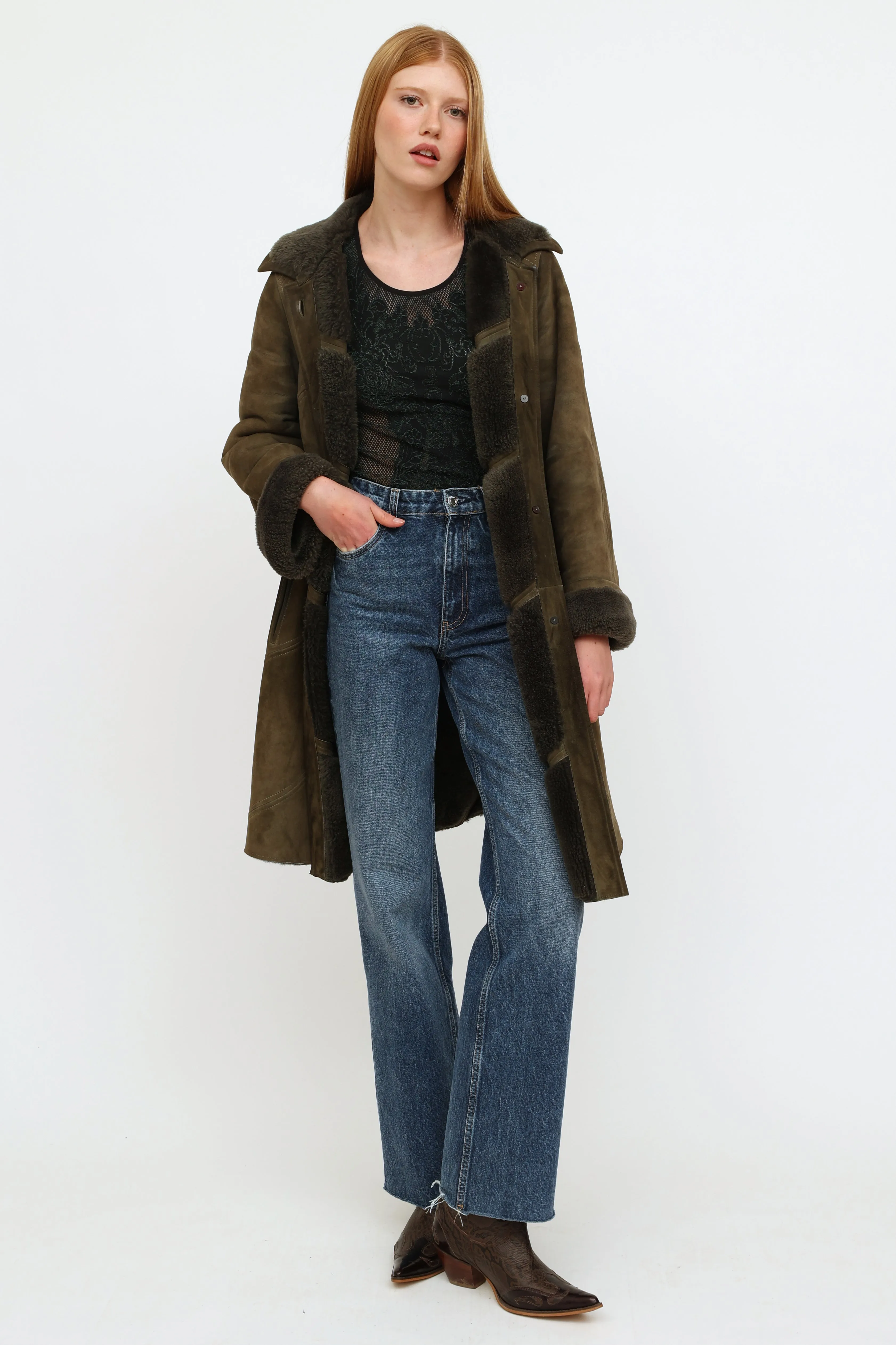 Vintage Green Shearling Coat