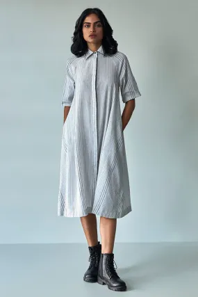 White and Black Woven Shirt Dress