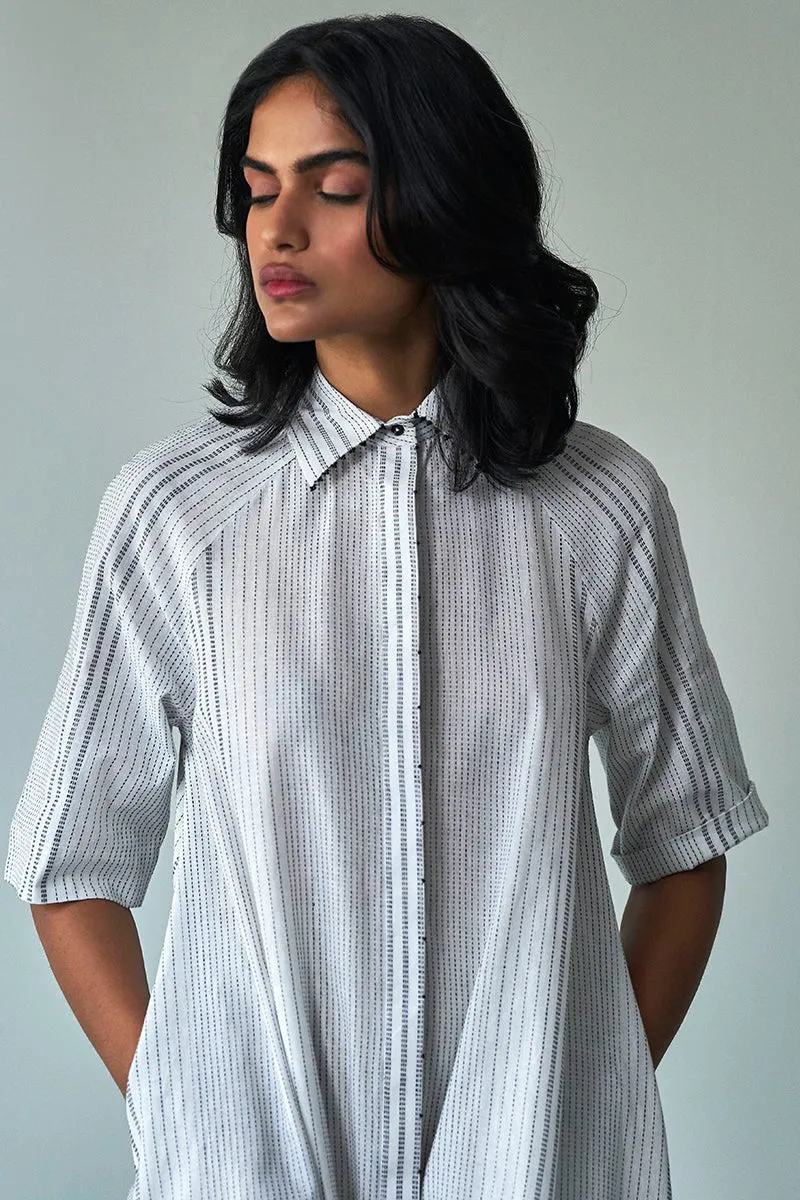 White and Black Woven Shirt Dress