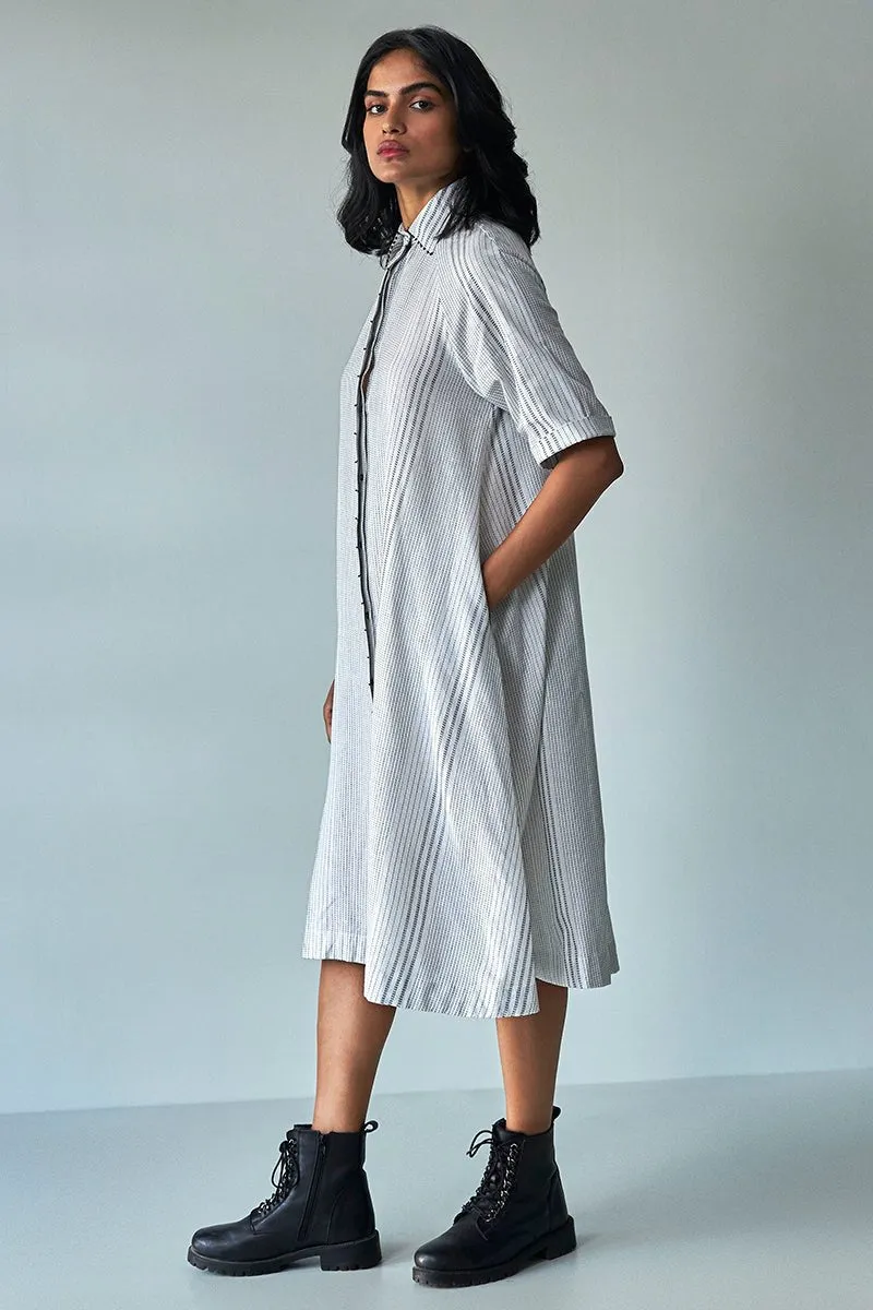 White and Black Woven Shirt Dress