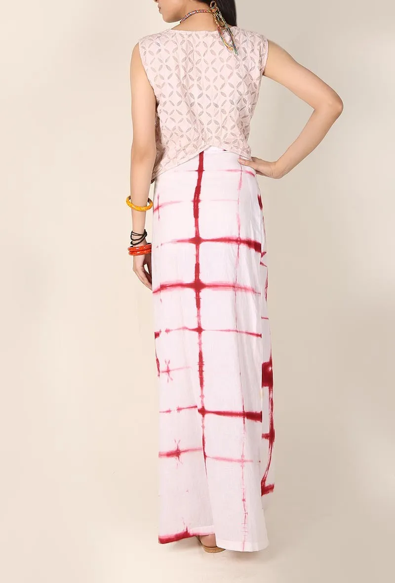 White and Red Clamp Dyed Straight Skirt