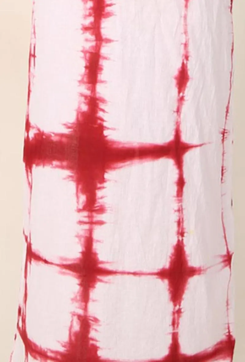 White and Red Clamp Dyed Straight Skirt