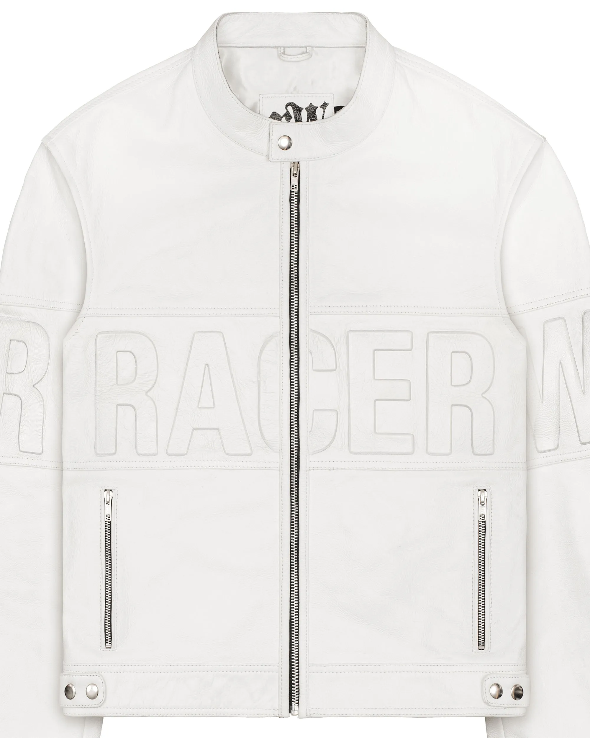 White Embossed Leather Jacket