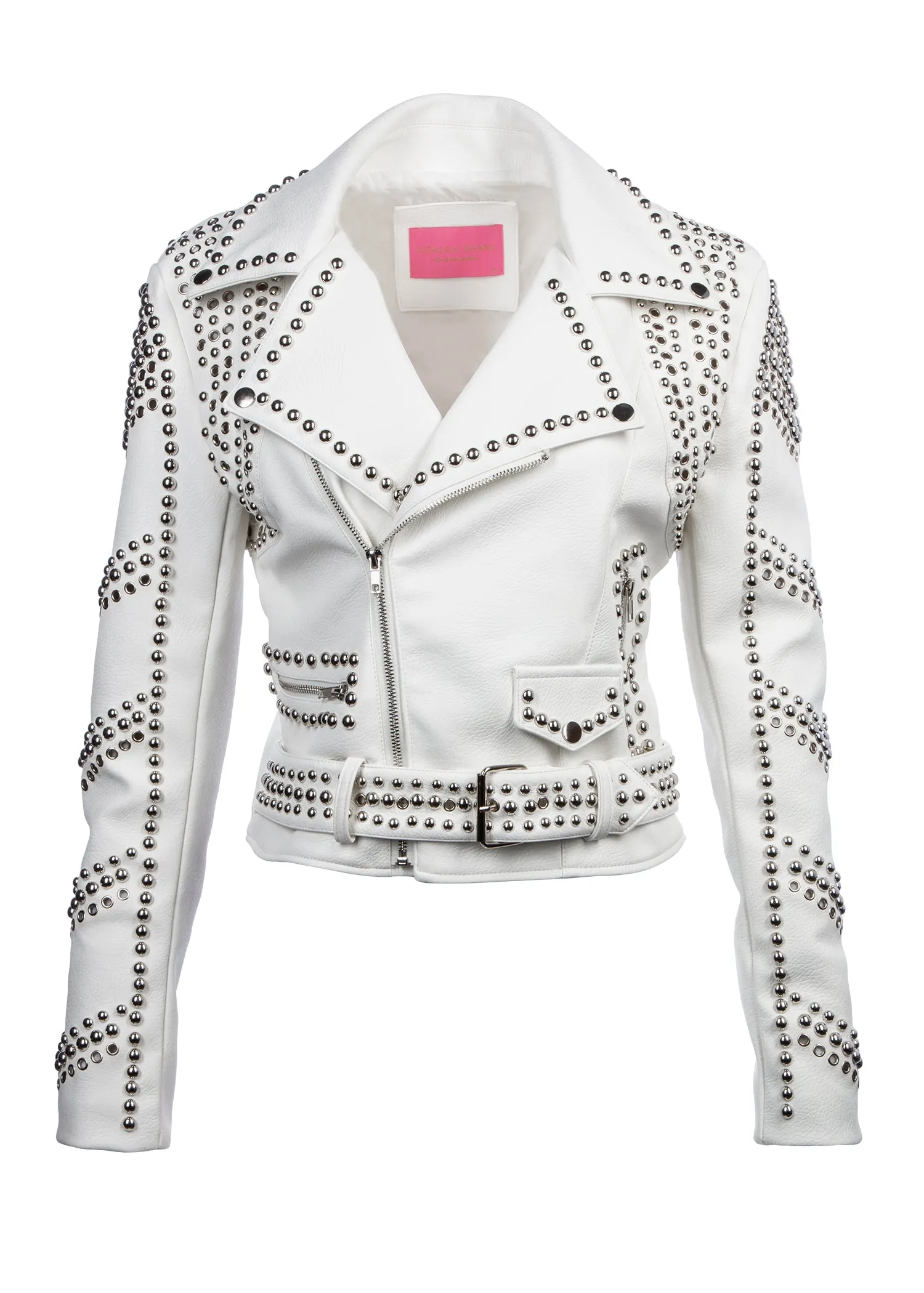 White Faux Leather Moto Jacket with Studs