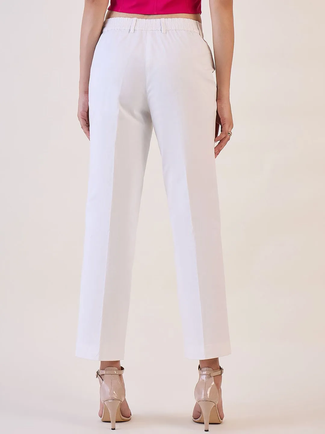 White Straight Fit Mid Waist Trouser